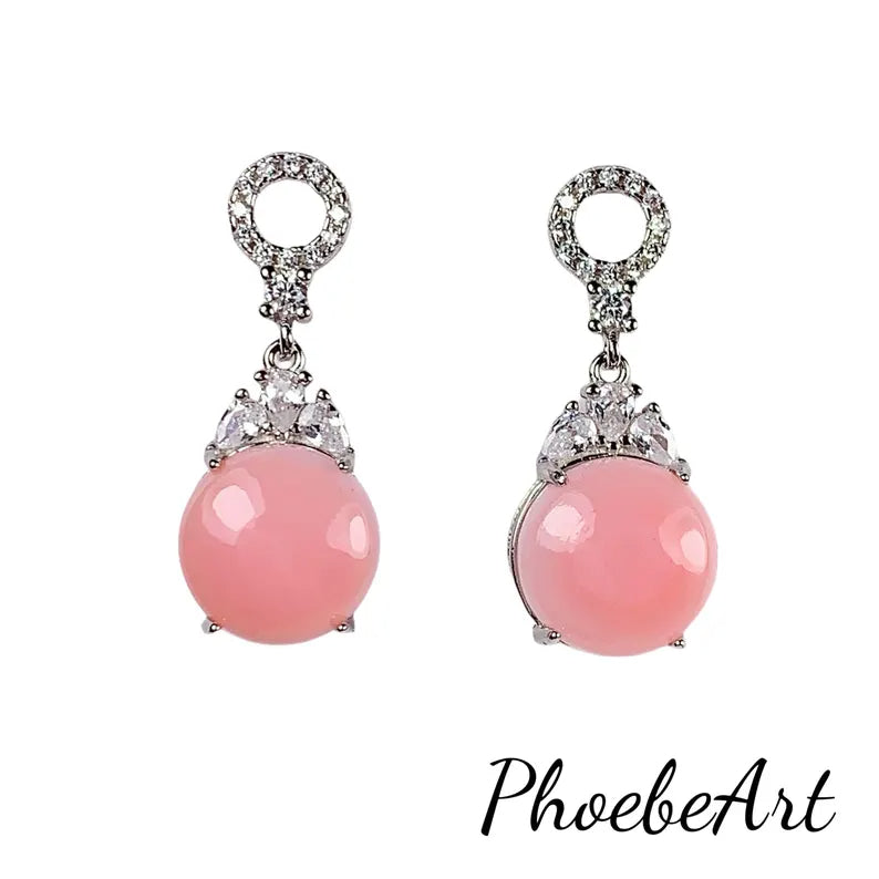 10mm Genuine Natural Pink Queen Conch 18K White Gold Plated S 925 Earrings Ear Stud