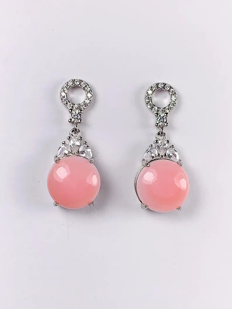 10mm Genuine Natural Pink Queen Conch 18K White Gold Plated S 925 Earrings Ear Stud