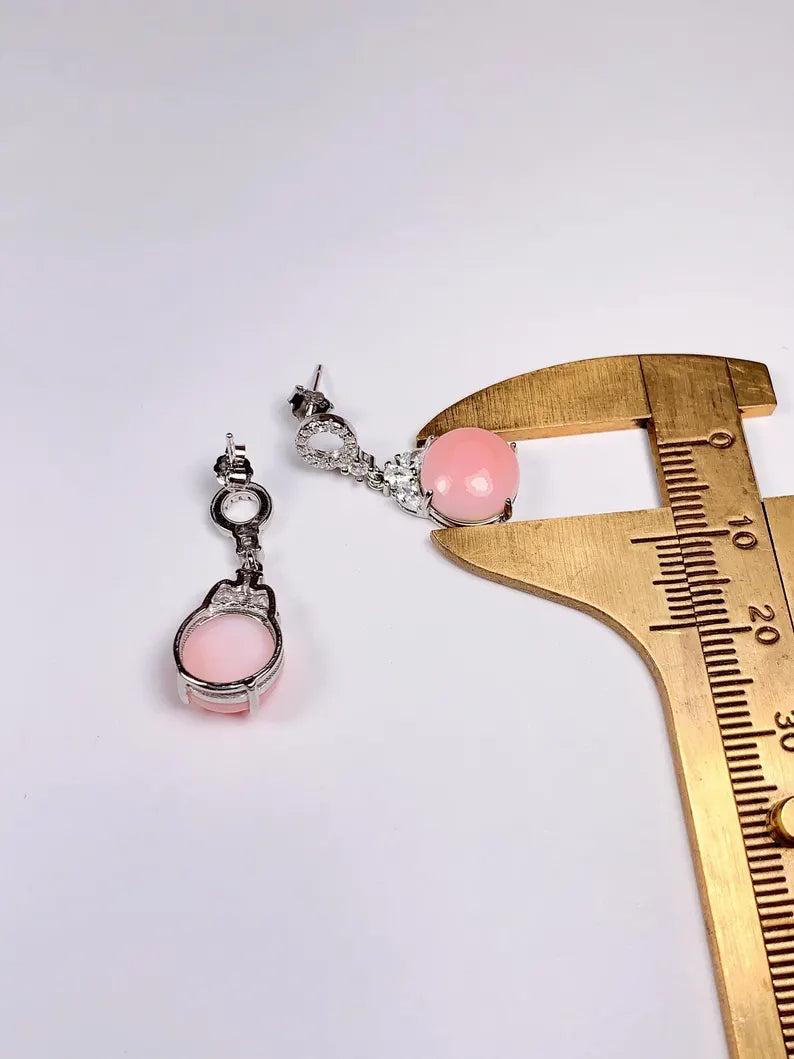 10mm Genuine Natural Pink Queen Conch 18K White Gold Plated S 925 Earrings Ear Stud