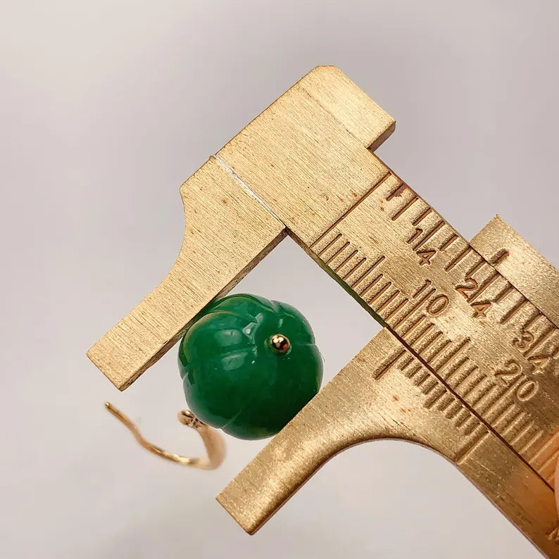 12mm Natural Green Jade and Red Garnet 14K Yellow Gold Filled Earrings Ear Stud January May Birthstone