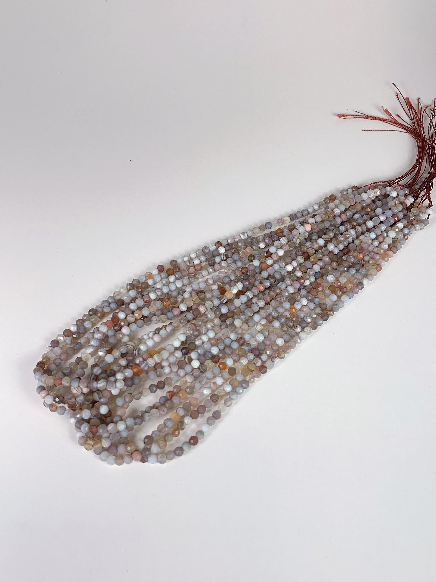 Faceted Botswana Agate Beads: Striped Orange Gray White Brown, 2mm 3mm 4mm, 15.5" Strand