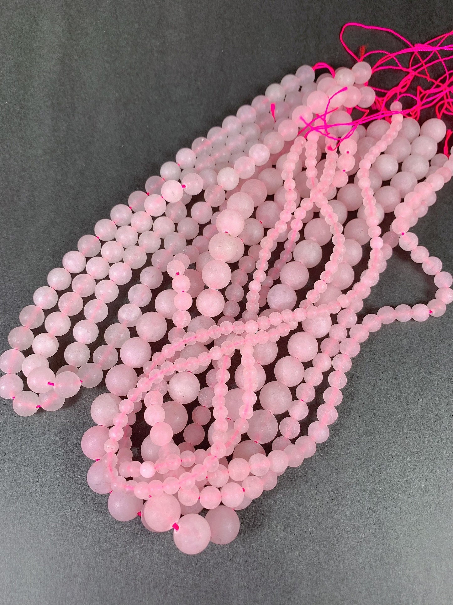 Natural Pink Rose Quartz Matte Round Beads - 15.5" Strand
