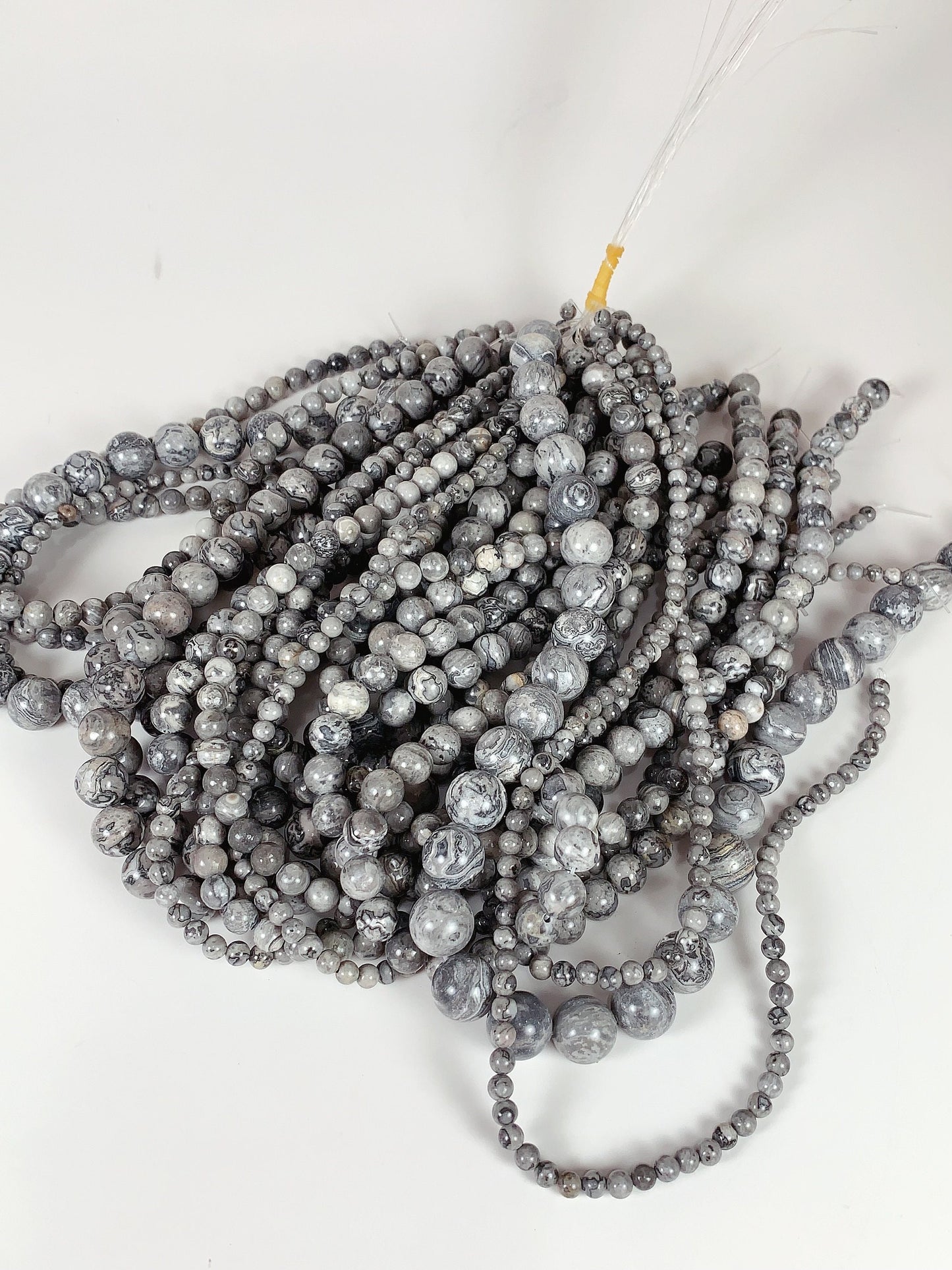 Gray Map Stone Jasper Smooth Round Beads: Natural Strand 15.5" 4mm 6mm 8mm 10mm 12mm 14mm 16mm