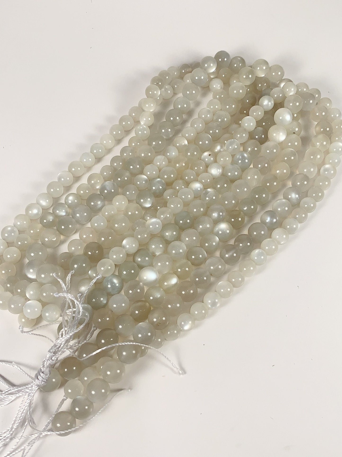 AAA Gray White Moonstone Beads: Genuine Cat Eye Gemstone, 15.5" Strand