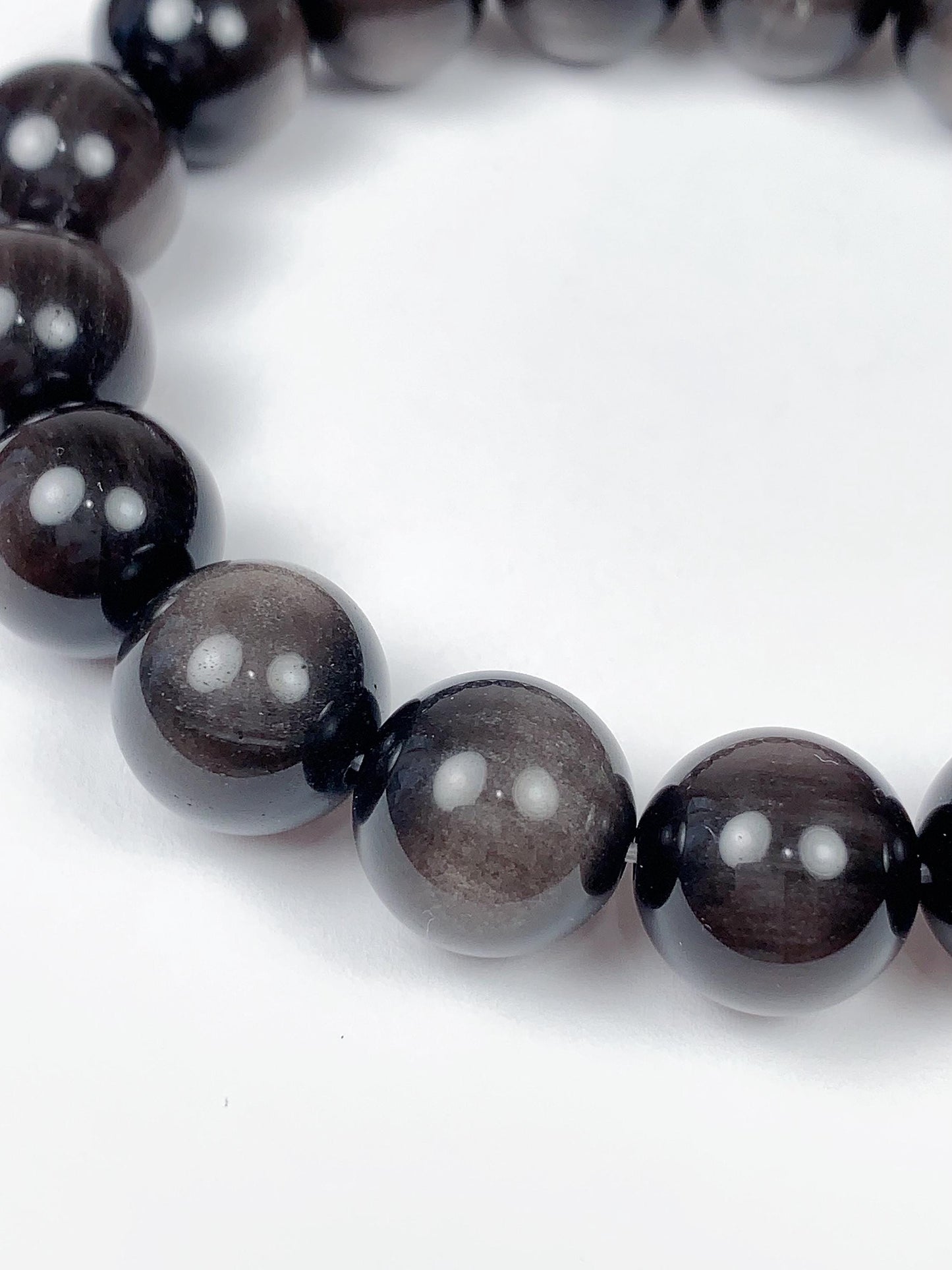 AAA Black Silver Obsidian Bracelet: Natural Gemstone Stretch Bracelet