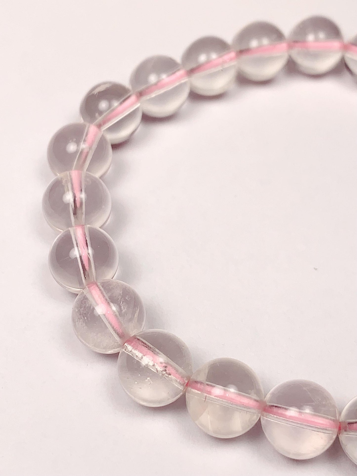 AAA Clear Pink Phantom Quartz Bracelet - Natural Gemstone Stretch Bracelet