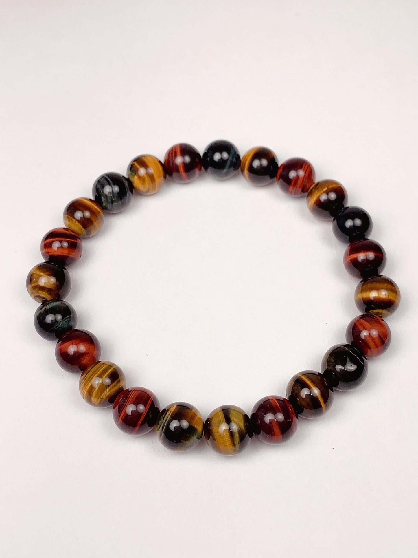 Natural Tiger's Eye Stretch Bracelet: Red, Blue, Gold, 8mm Beads