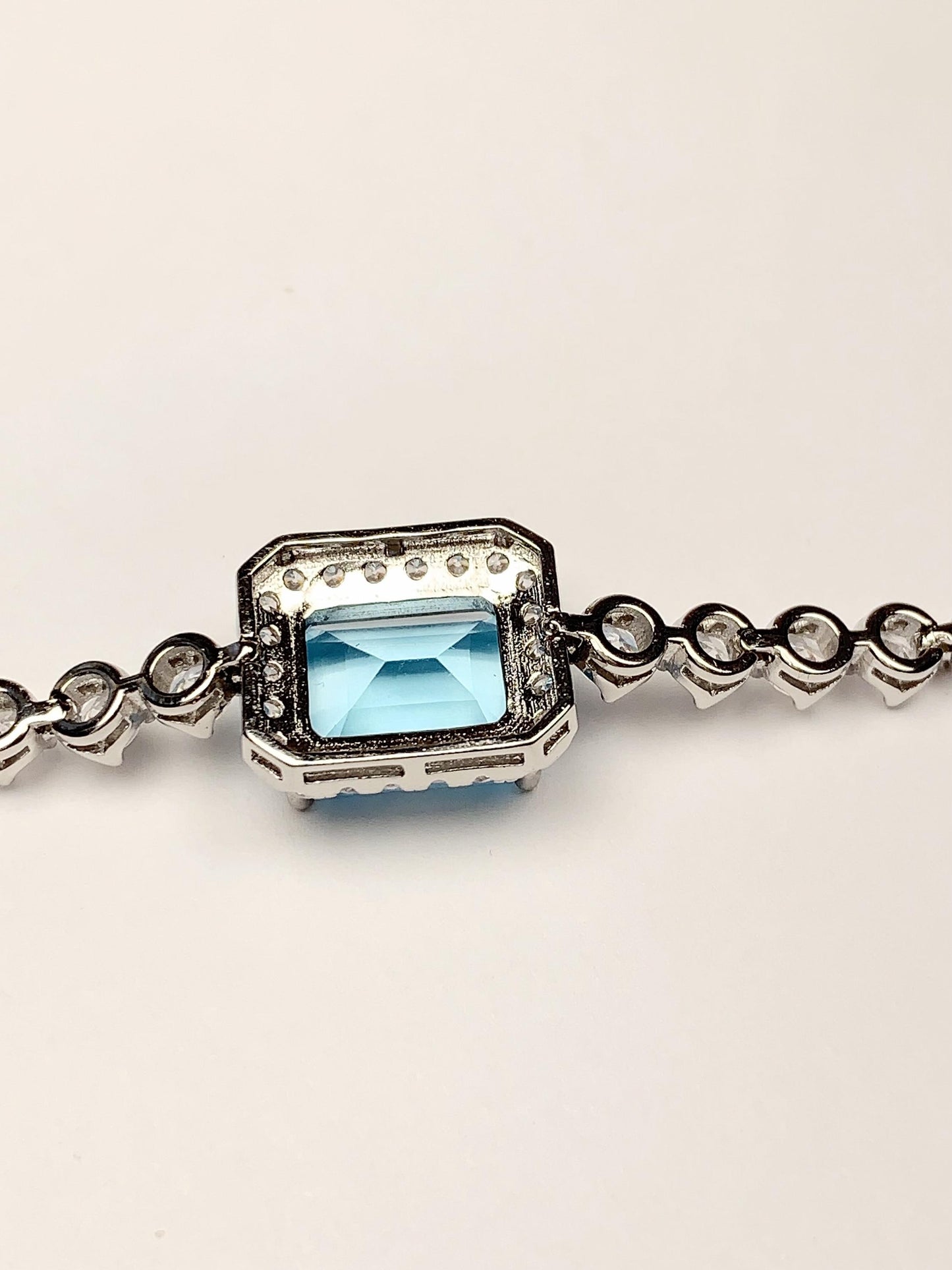 10mm X 8mm Grade AAA Genuine Natural Blue Topaz rectangle Cut 18K white Gold Plated S 925Sterling Silver Bracelet birthstones
