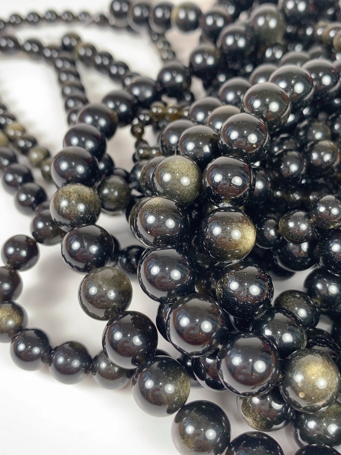 AAA Golden Obsidian Beads: Natural Black & Gold Round Gemstone Strand