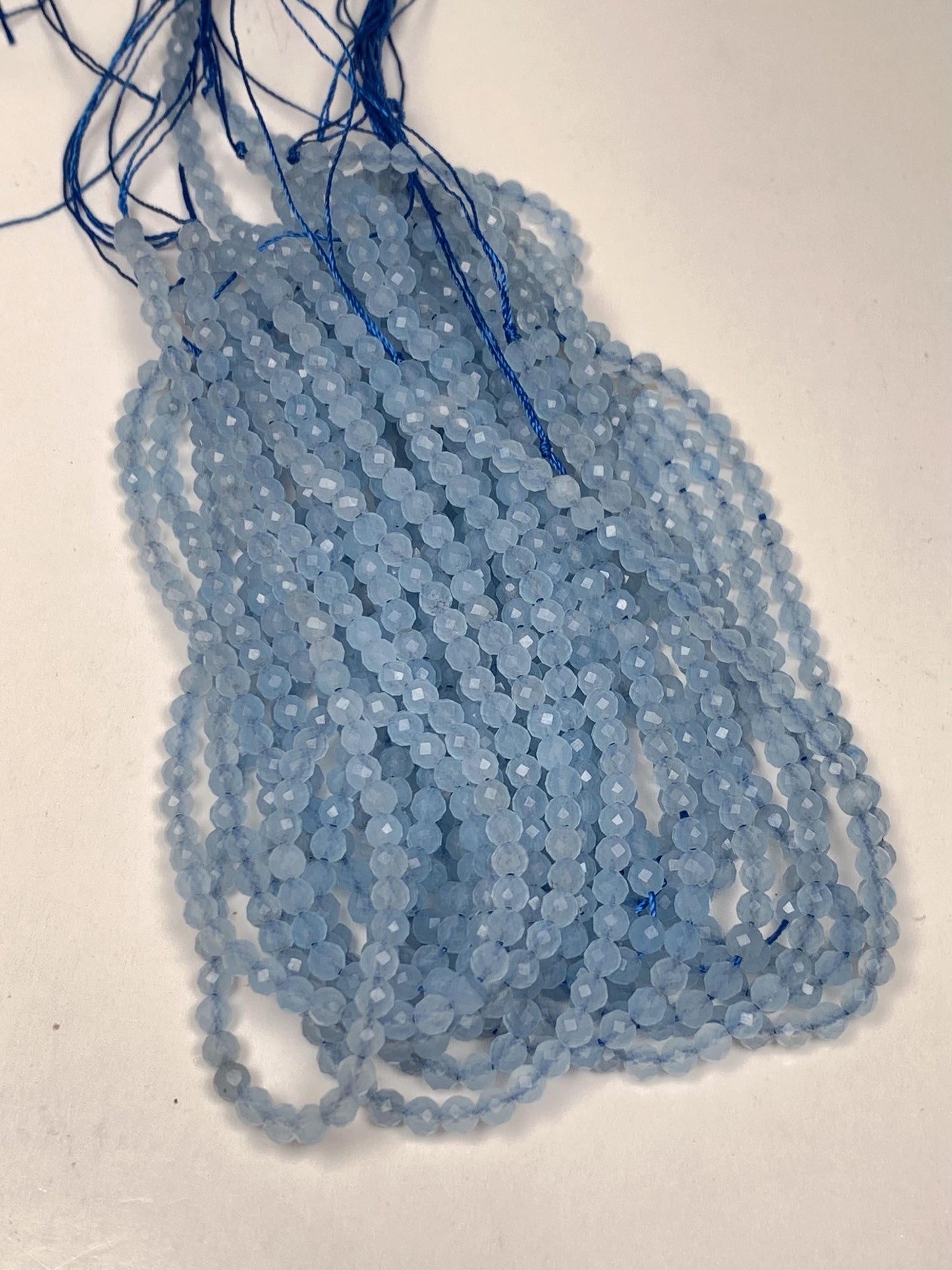 Natural Cream Blue Aquamarine Faceted Round Beads 15.5" Strand 2mm 3mm 4mm