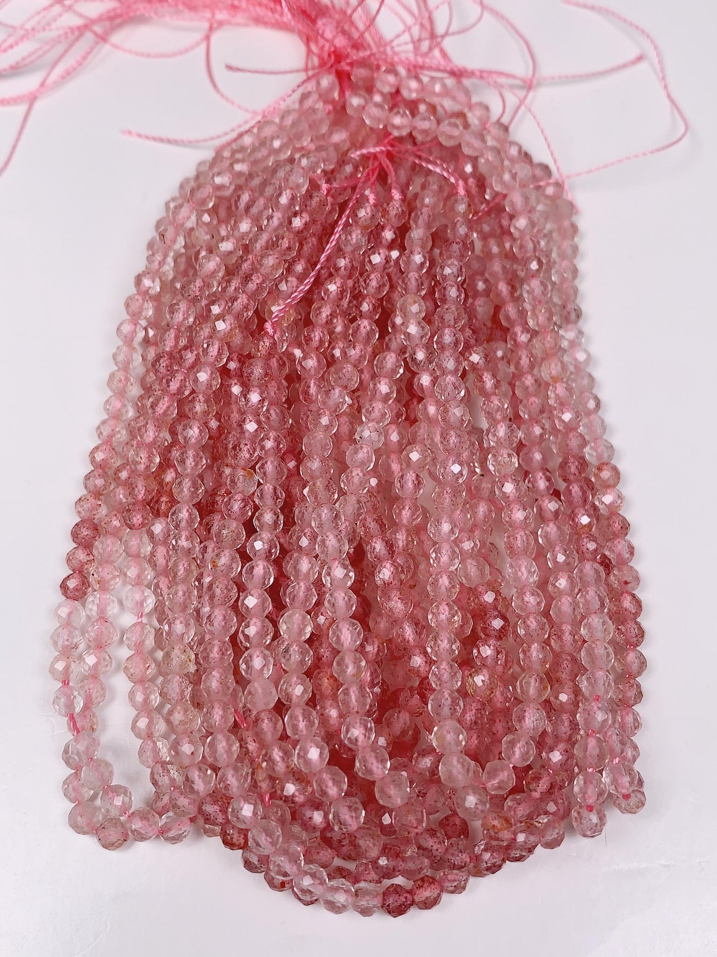 AAA Rose Pink Strawberry Quartz Faceted Round Beads Strand 15.5 Gemstone 3mm