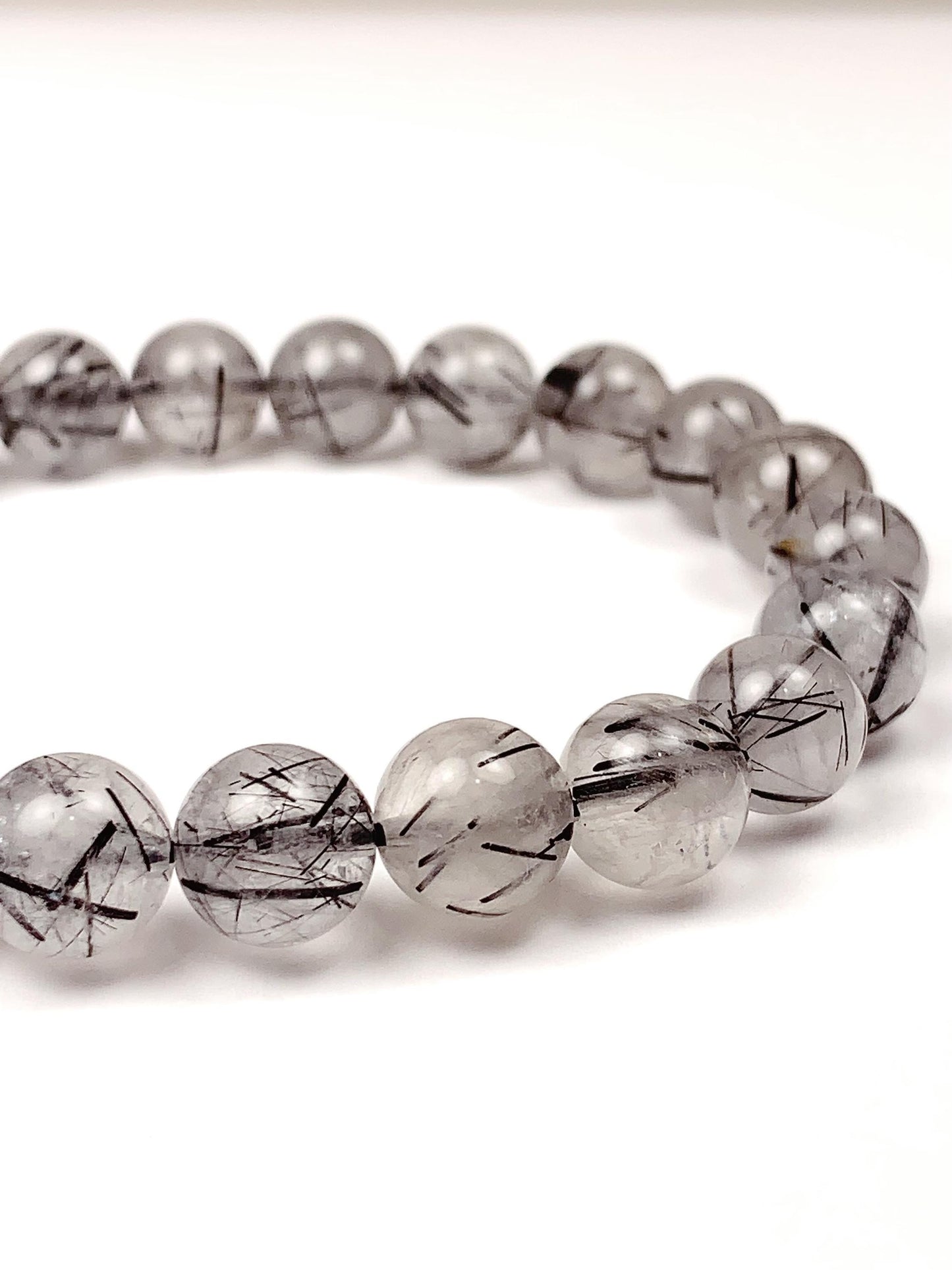 Natural Clear Black Rutilated Quartz Stretch Bracelet - 8mm