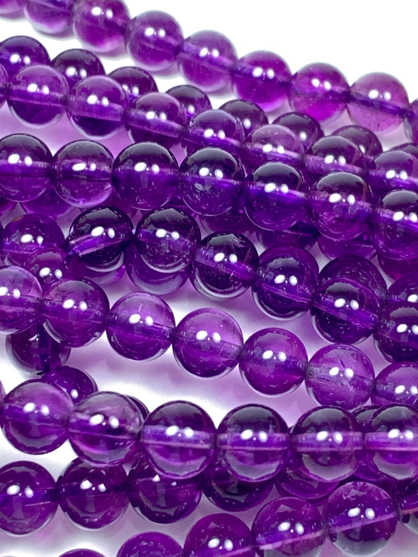 AAA Natural Purple Amethyst Beads: 6mm Smooth Round Strand