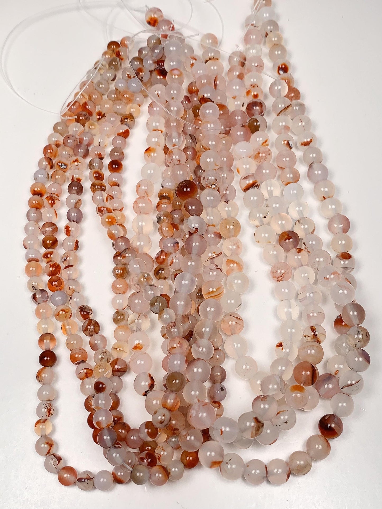 AAA Red Flower Agate Beads: Natural Smooth Round Gemstone Strand