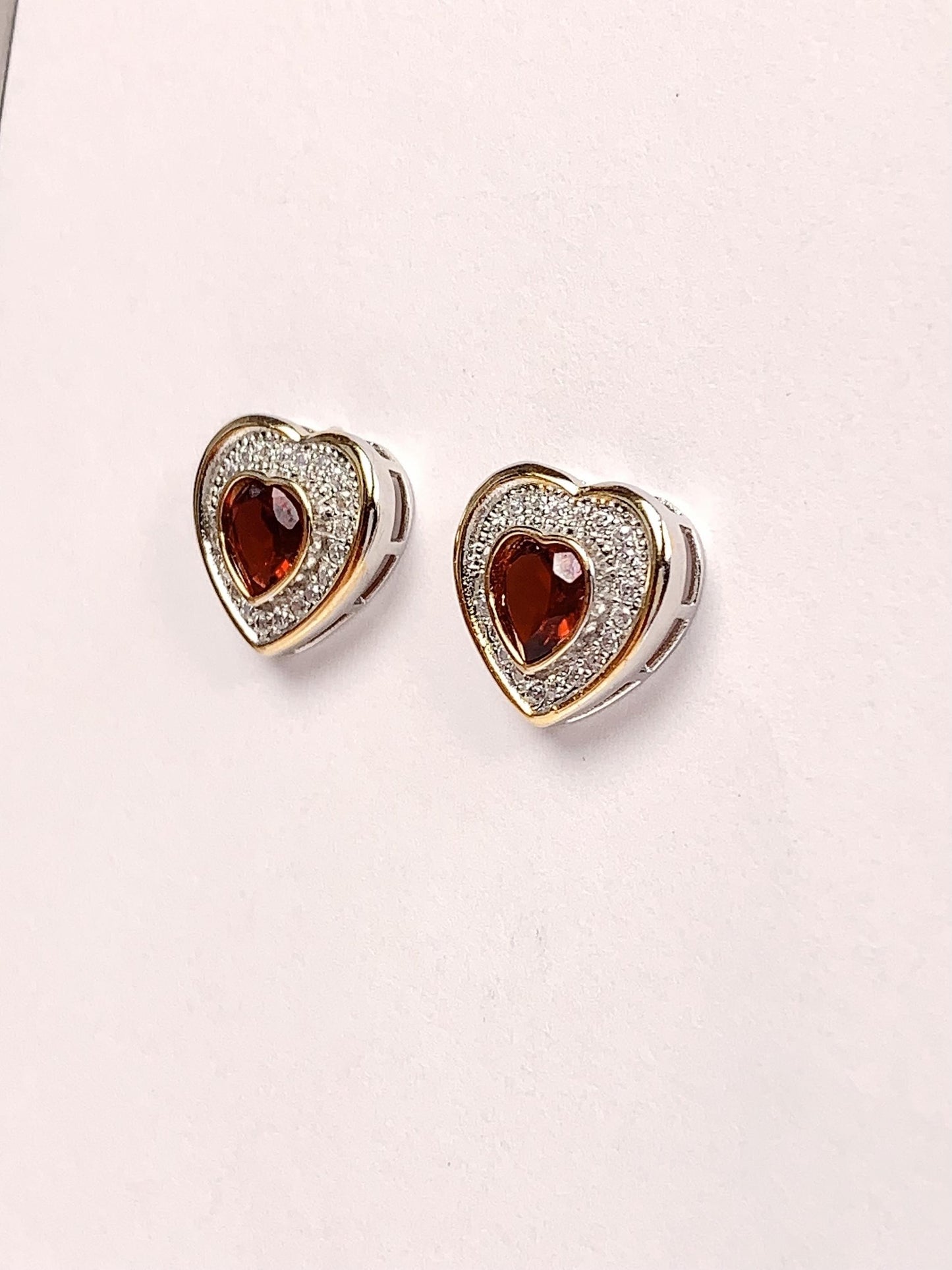Red Garnet Heart Earrings: 18k Gold Plated Sterling Silver