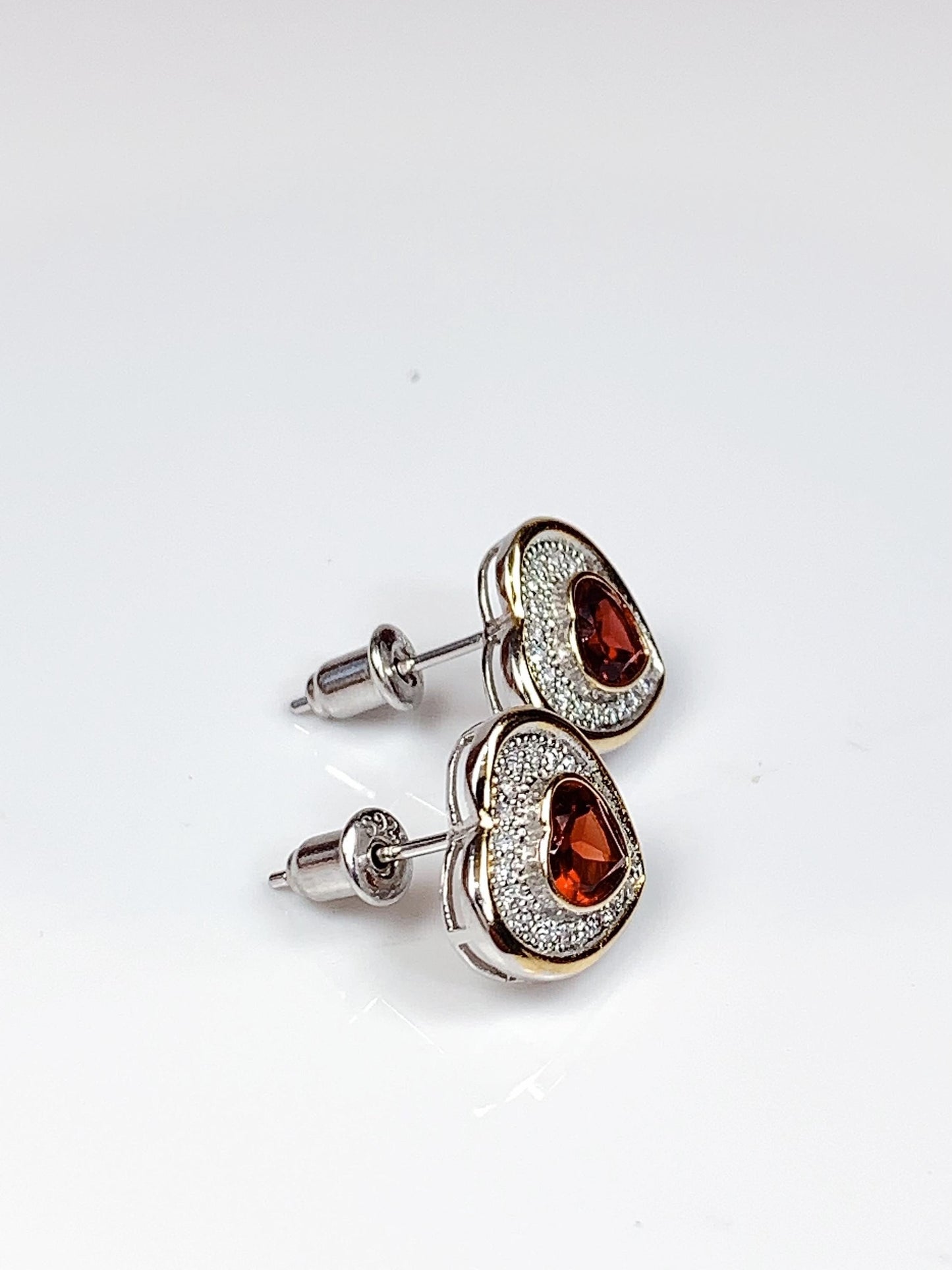 Red Garnet Heart Earrings: 18k Gold Plated Sterling Silver