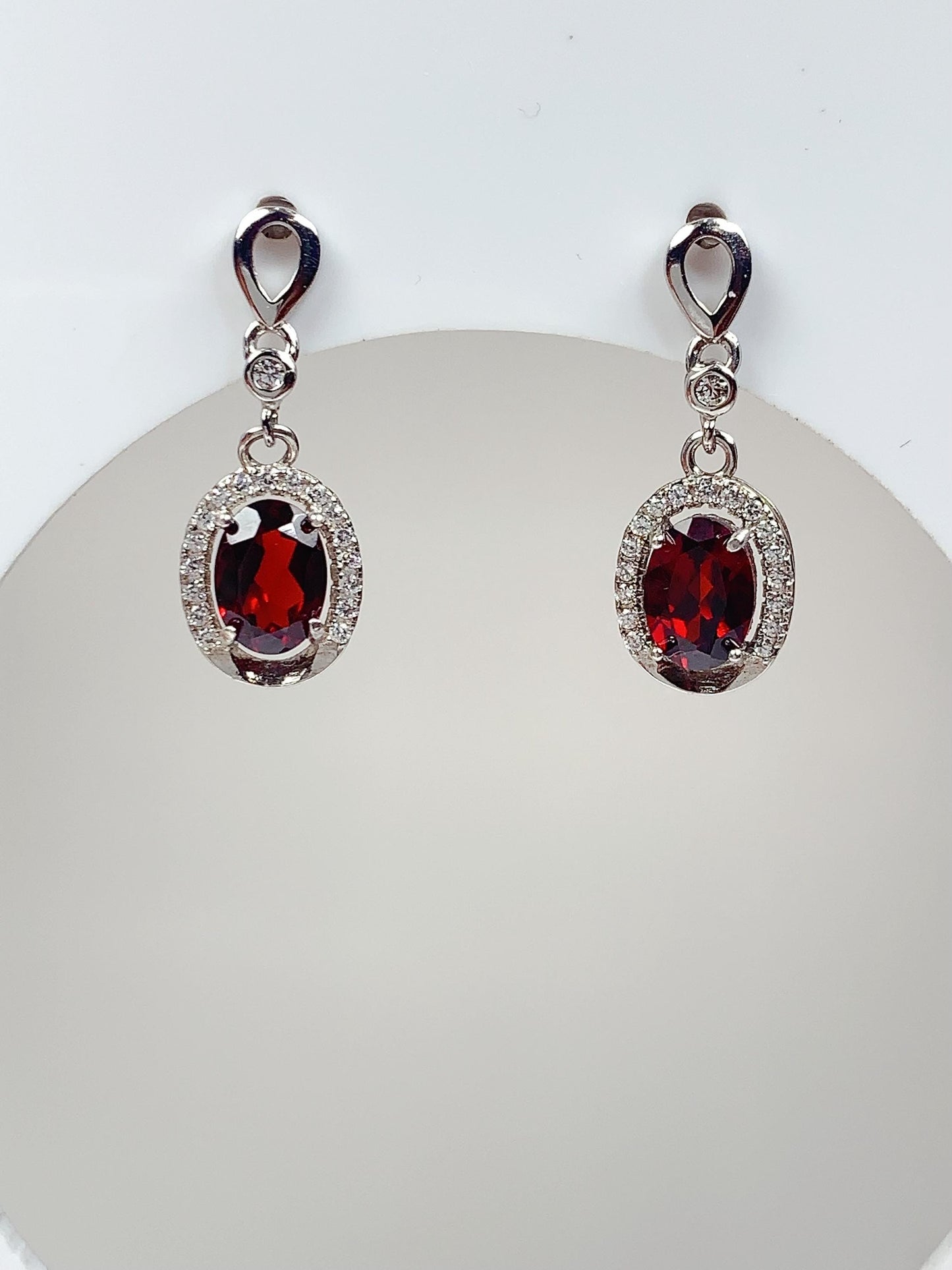 Red Garnet Sterling Silver Earrings: 18k Gold Plated Dangle Earrings