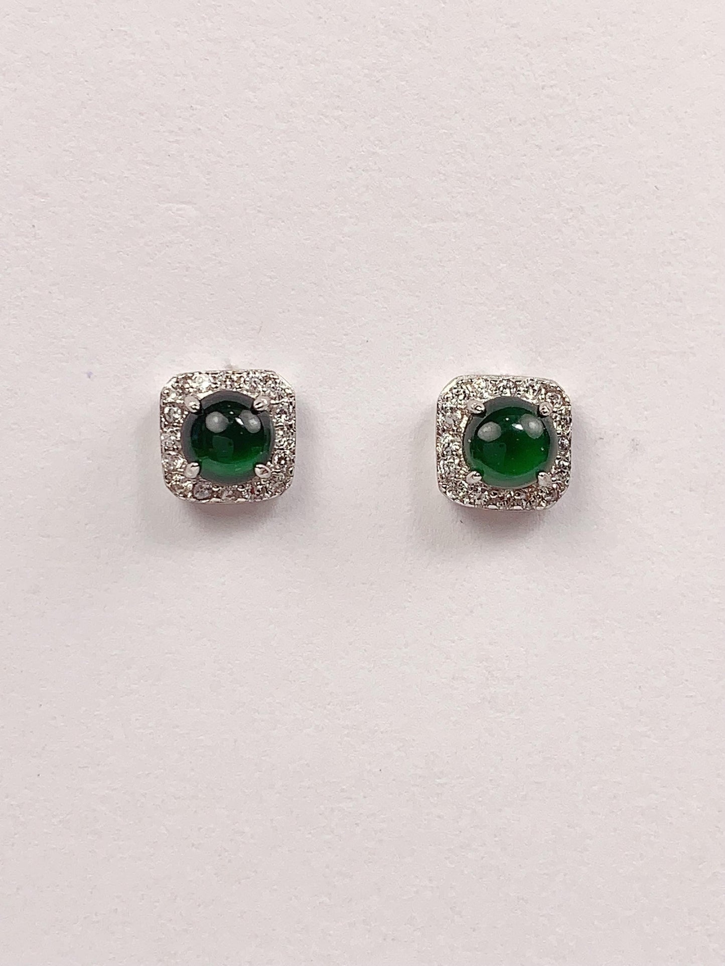 Green Jade Sterling Silver Earrings: 4mm Round Cut, 18k Gold Plated