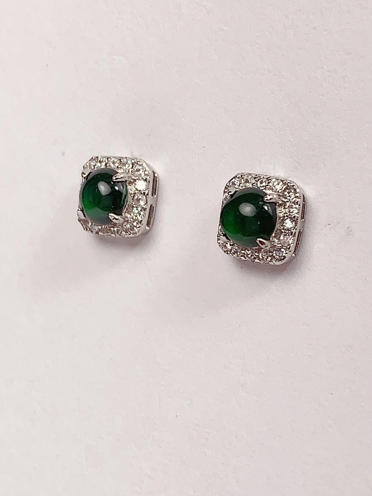 Green Jade Sterling Silver Earrings: 4mm Round Cut, 18k Gold Plated