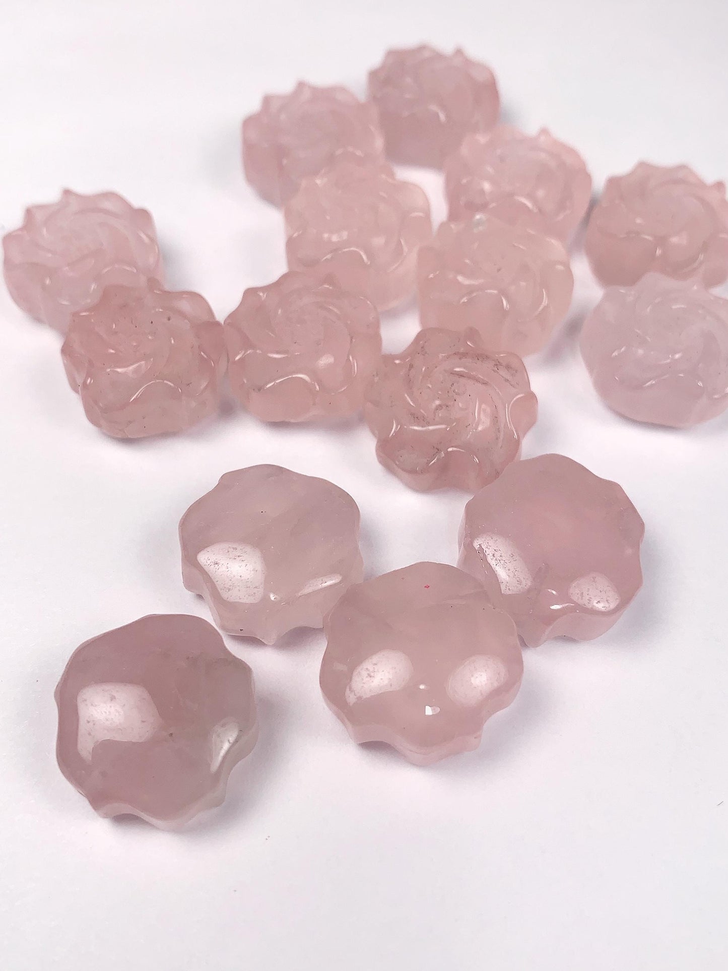 Madagascar Rose Quartz Gemstone Flowers: AAA Peony Cut (8mm X 15mm)