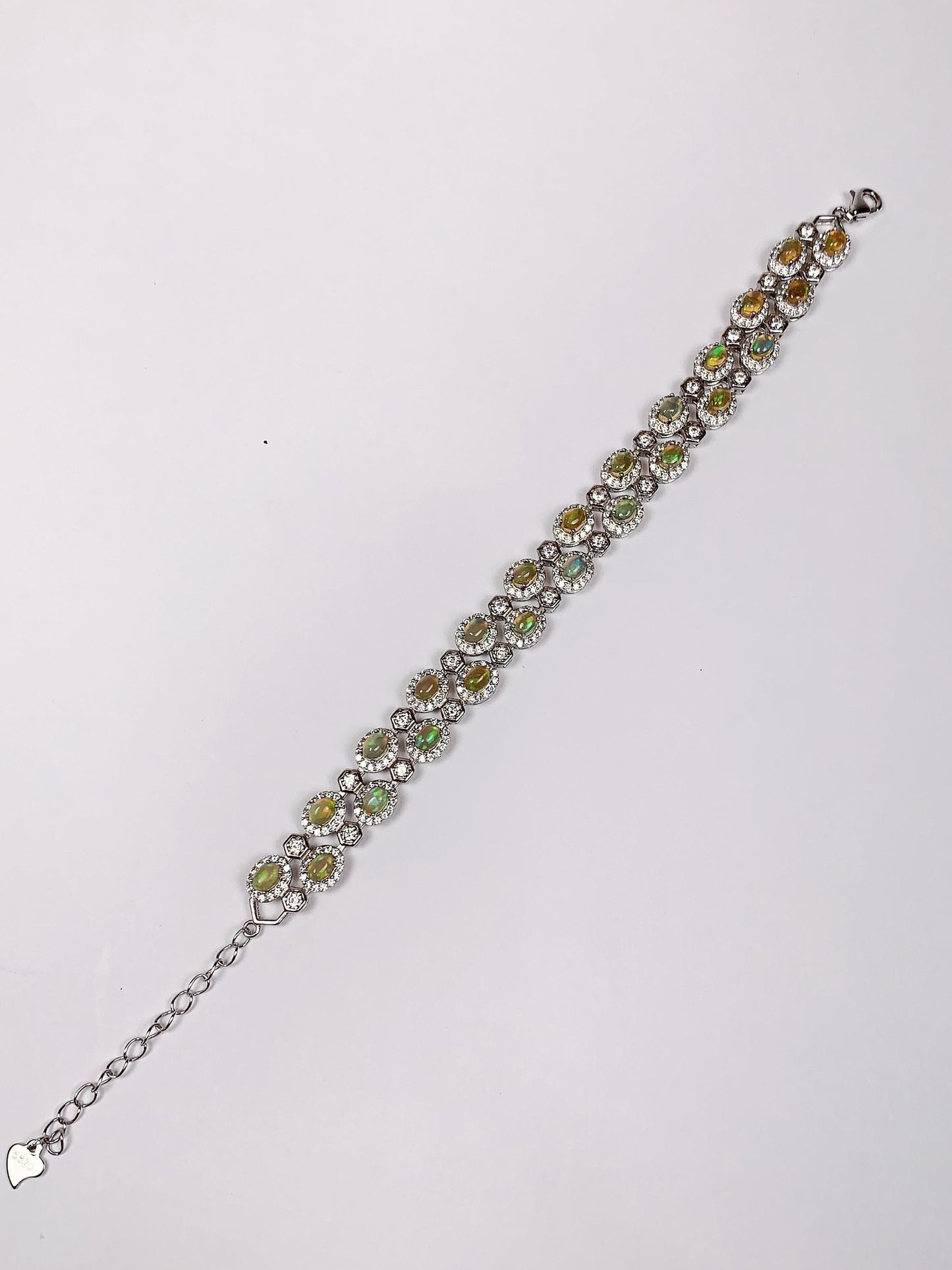 3mmx 4mm Genuine Natural Rainbow Opal Oval Cut 18K white Gold Plated S 925 Solid Sterling Silver Bracelet
