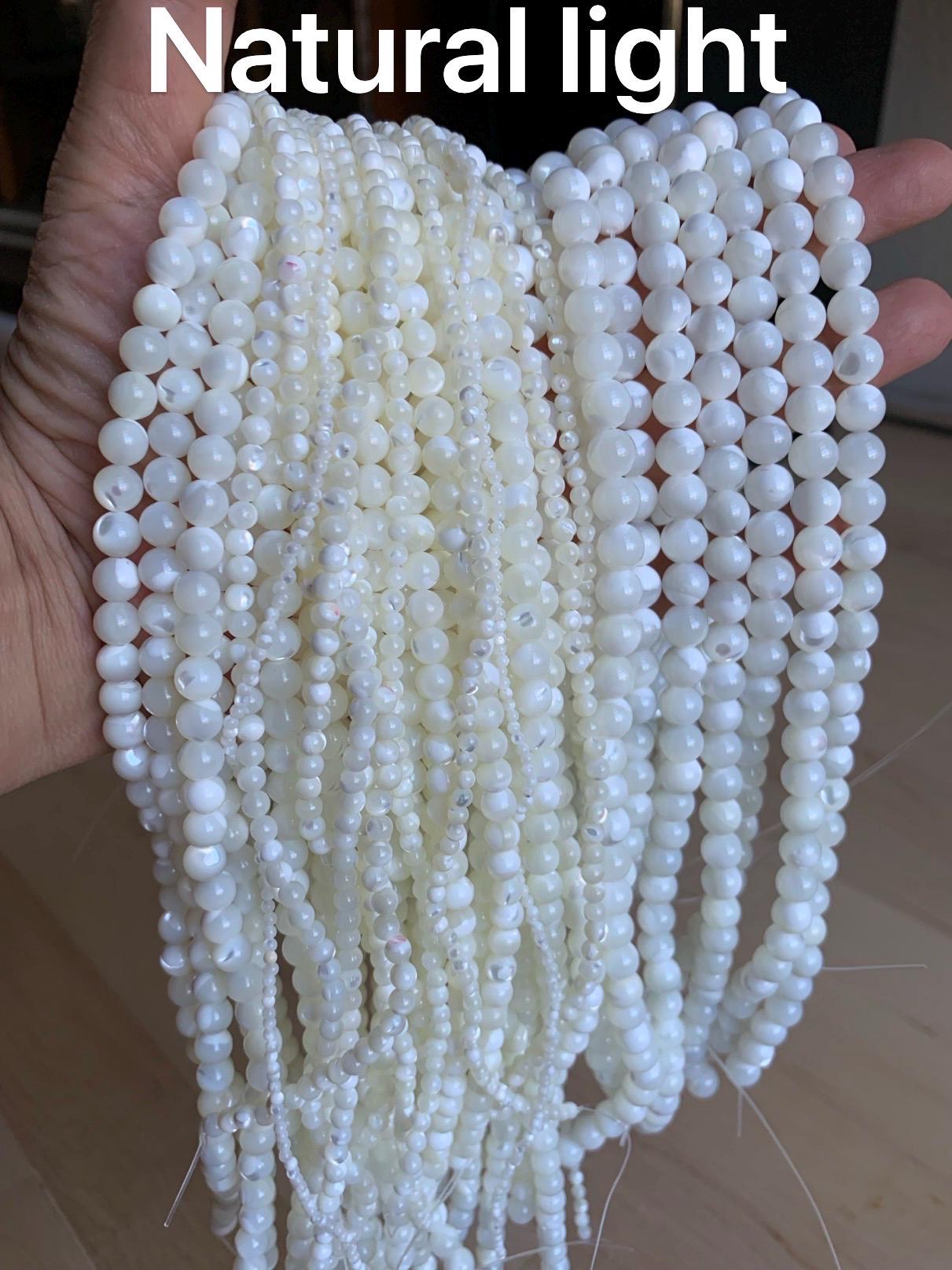 AAA Natural White Mother of Pearl Shell Smooth Round Beads Gemstone Strand 15" 2mm 3mm 4mm 6mm 8mm 10mm 12mm 14mm