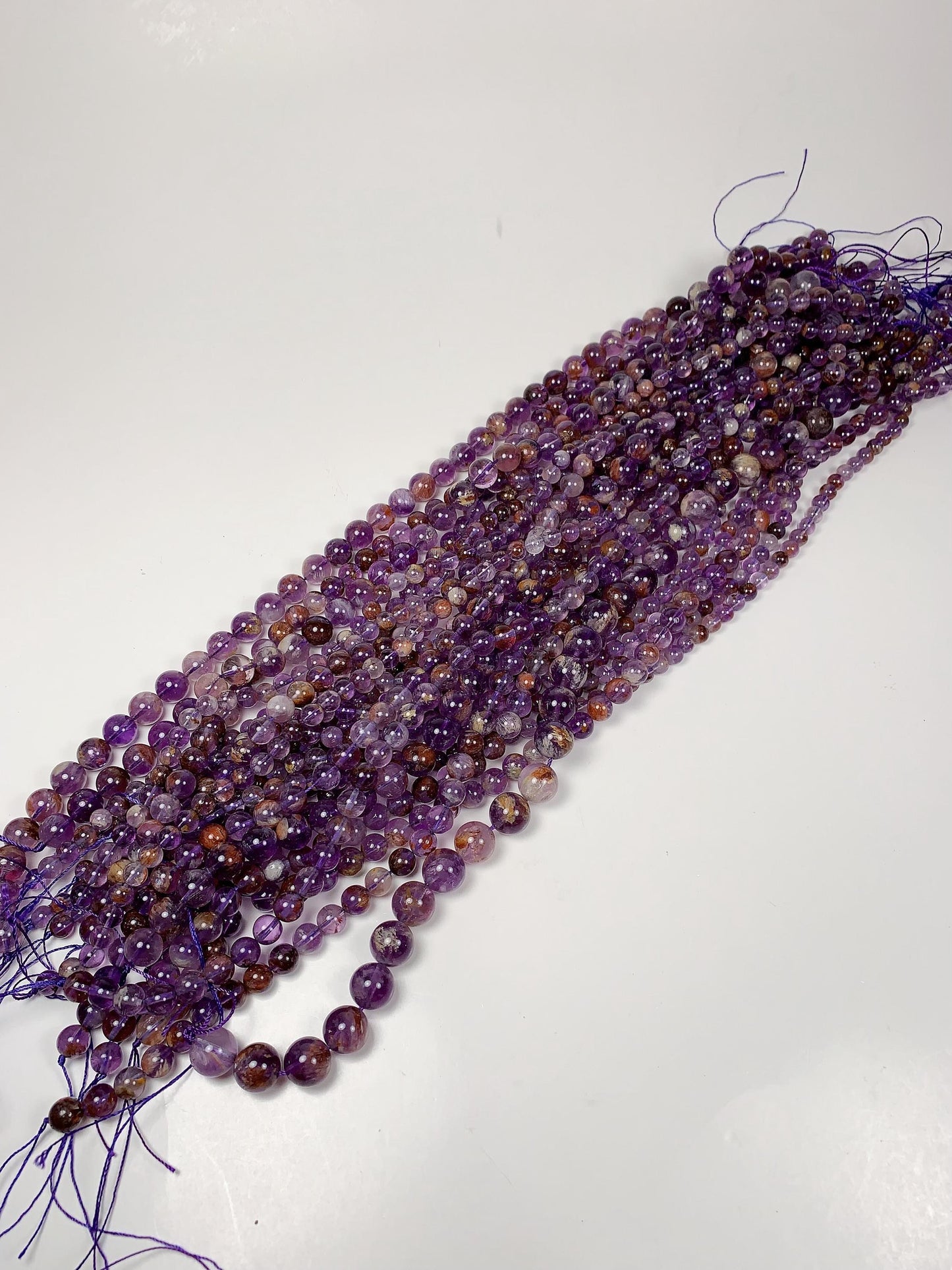 AAA Natural Purple Brown Super 7 Seven Phantom Amethyst Cacoxenite Crystal Smooth Round Beads 15.5" Strand 6mm 8mm 10mm 12mm 14mm 16mm 17mm