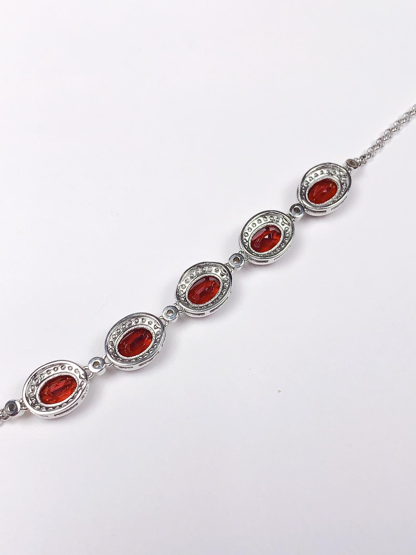AAA Red Garnet Bracelet: 18K Gold Plated Sterling Silver, Oval Cut