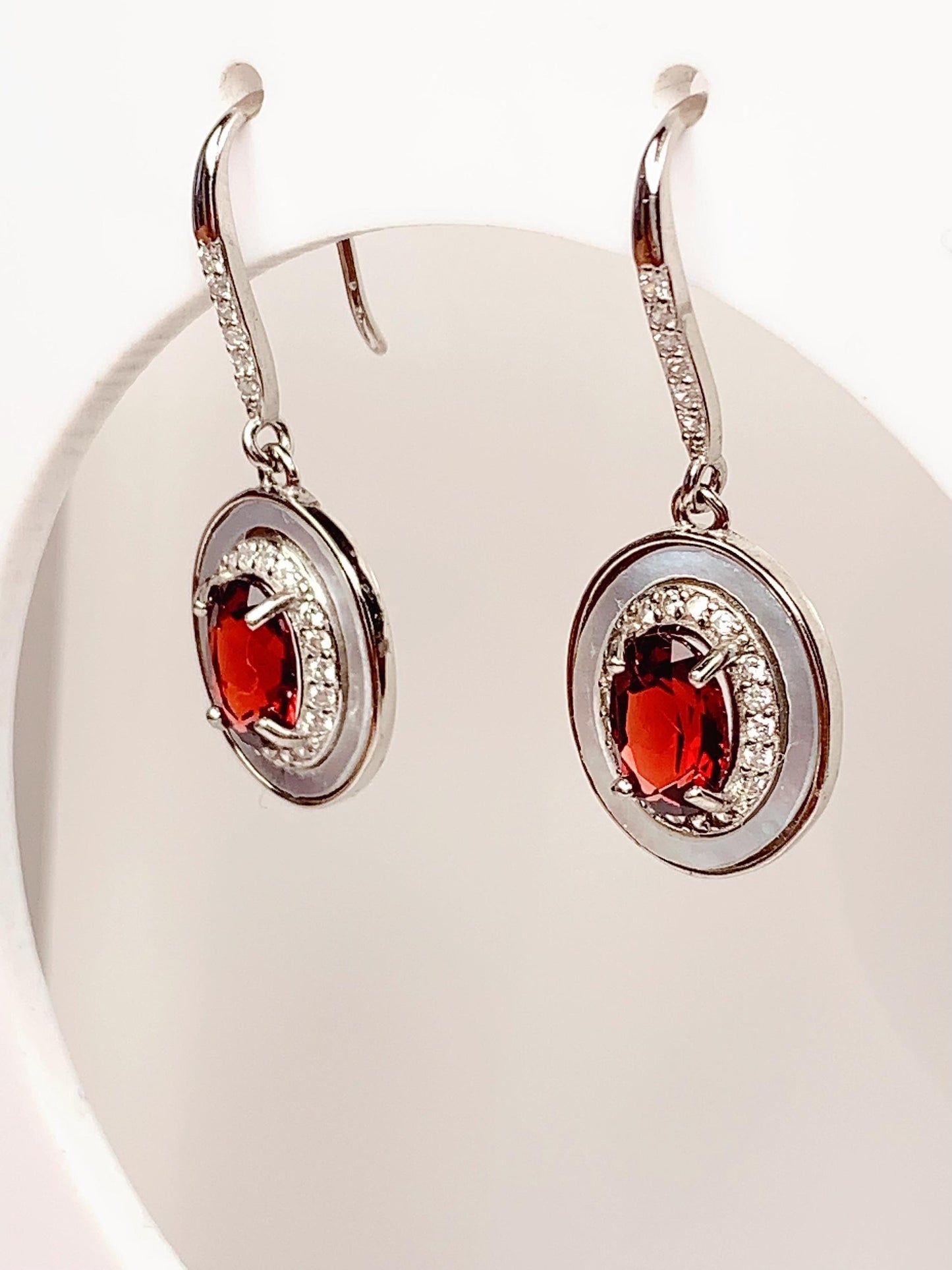 Red Garnet Sterling Silver Earrings: 18k Gold Plated, AAA Gem