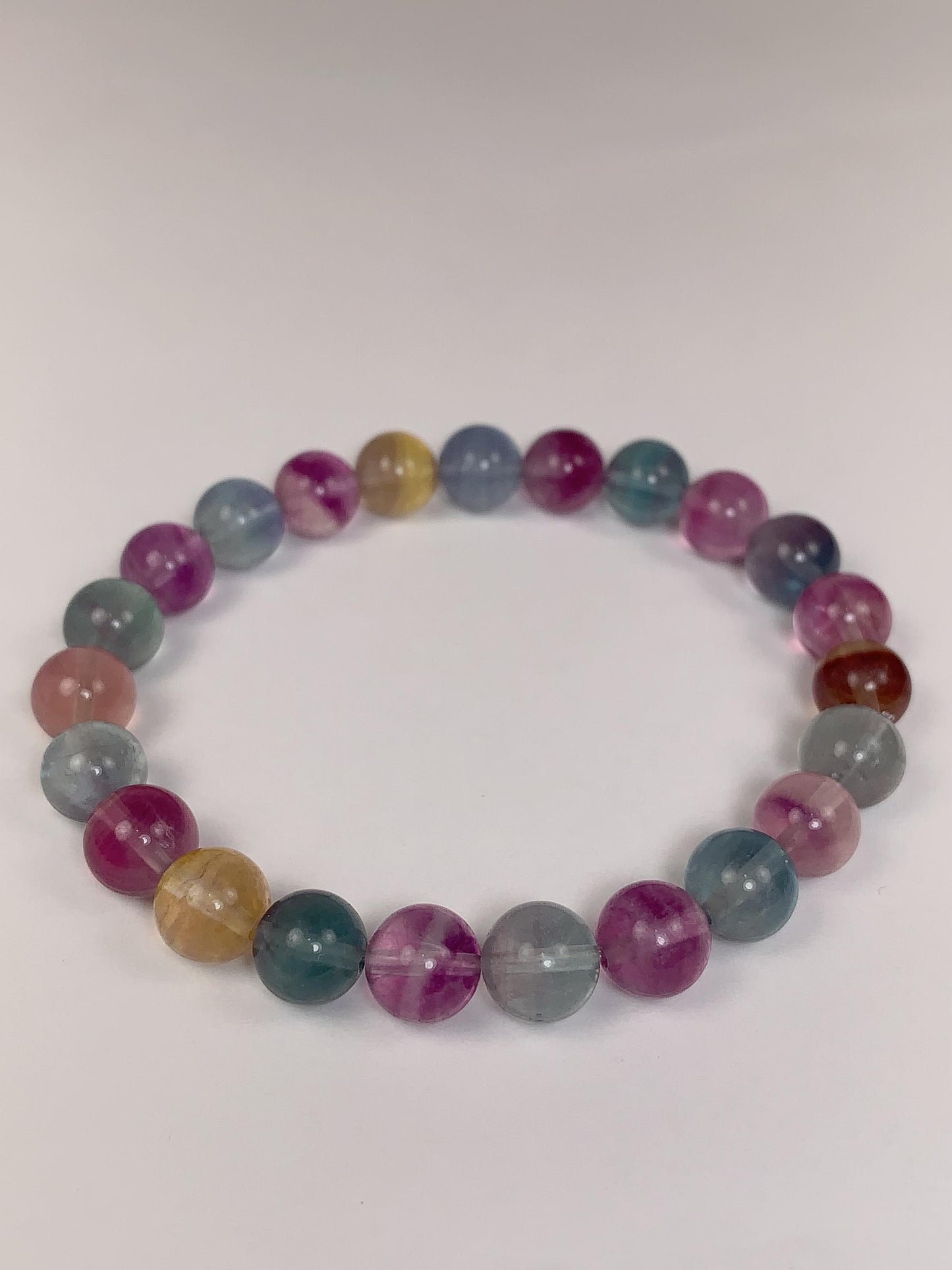 Rainbow Fluorite Bracelet: Natural Gemstone Stretch Bracelet, 8mm