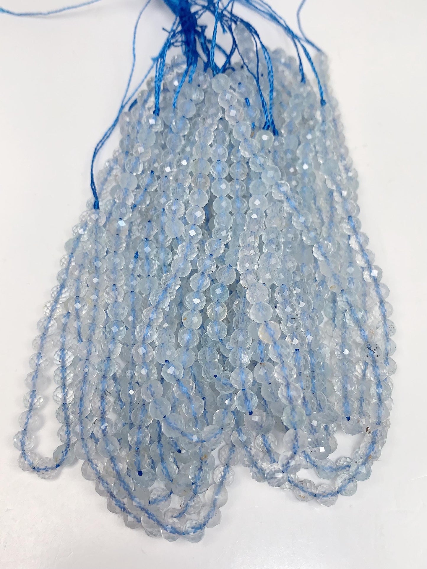 Blue Ice Chalcedony Lace Agate Faceted Round Beads - 15.5" Strand