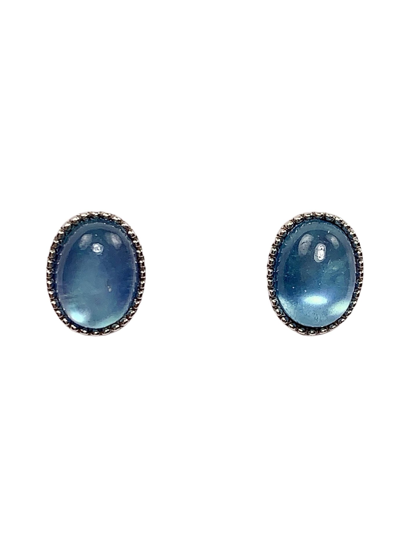 Blue Aquamarine Earrings: Oval Gem, 18k Gold Plated Sterling Silver