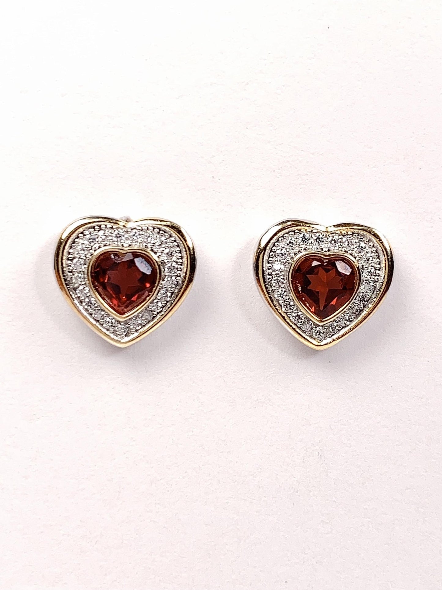Red Garnet Heart Earrings: 18k Gold Plated Sterling Silver
