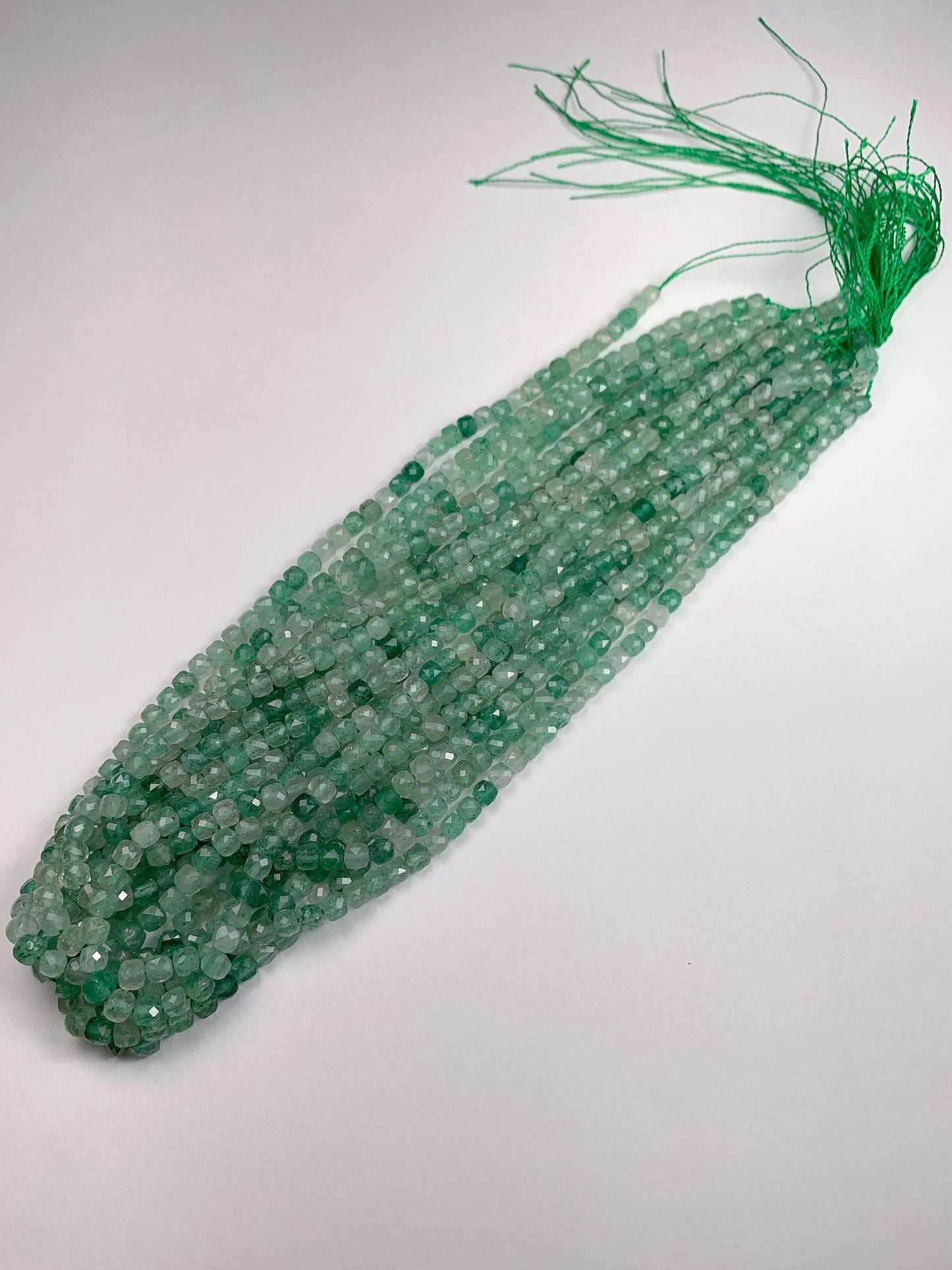 Natural Green Strawberry Quartz Cube Beads: AAA Grade, 4mm Strand