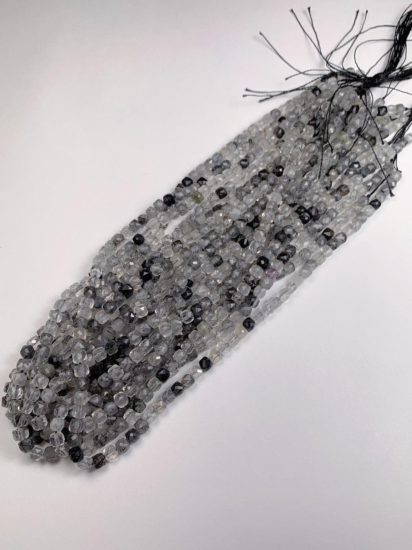 4.5mm AAA Natural Clear Black Rutilated Quartz Faceted Cube Square Beads 15.5 Strand