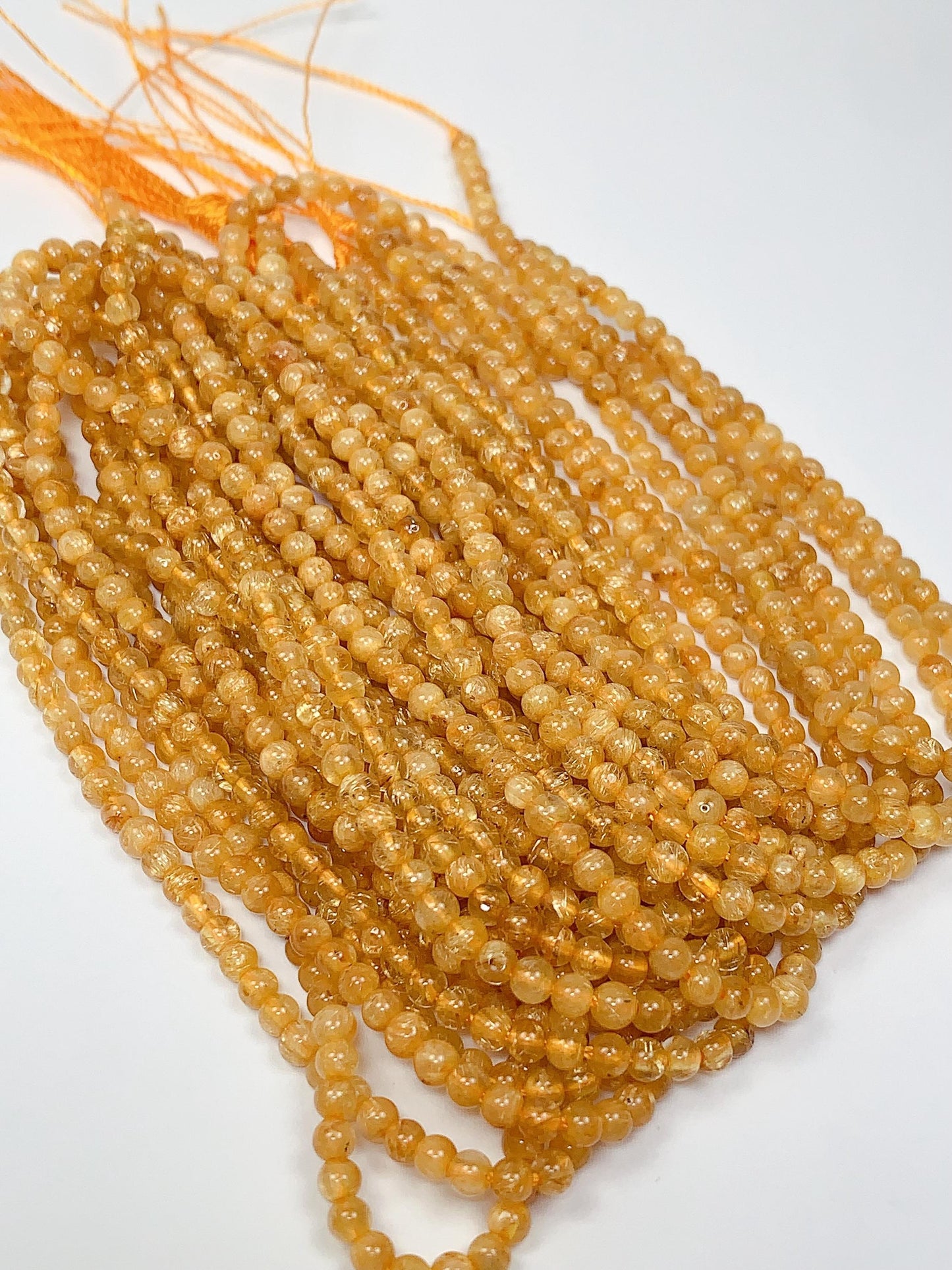 AAA Deep Color Gold Golden Rutilated Quartz Smooth Round Beads: Natural Yellow Gemstone Strand (3mm)