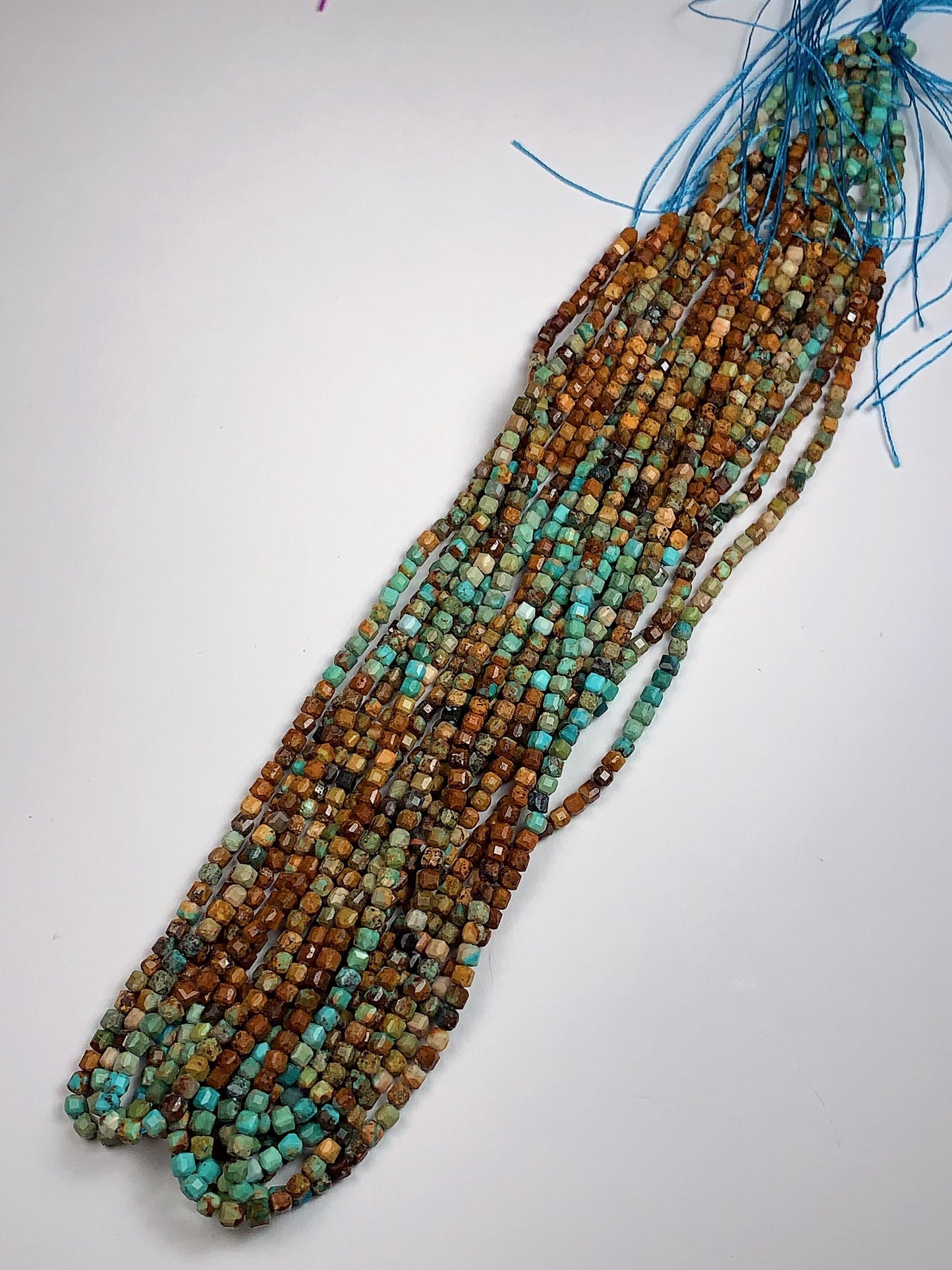 3mm Natural Blue Brown Multicolor Turquoise Cube Square Beads 15.5" Strand
