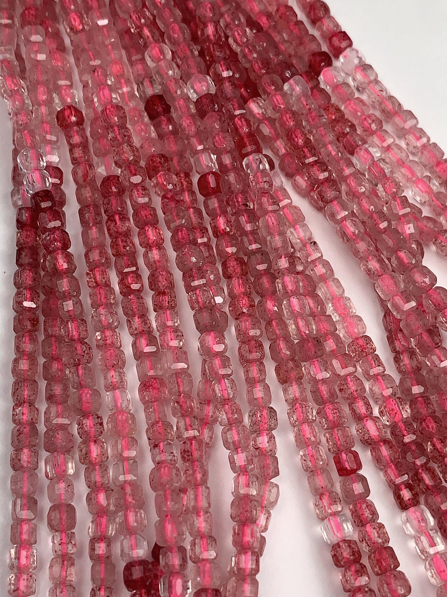 3mm Grade AAA+ Genuine Natural Red Strawberry Quartz Faceted Cube Square Beads 15.5" Strand