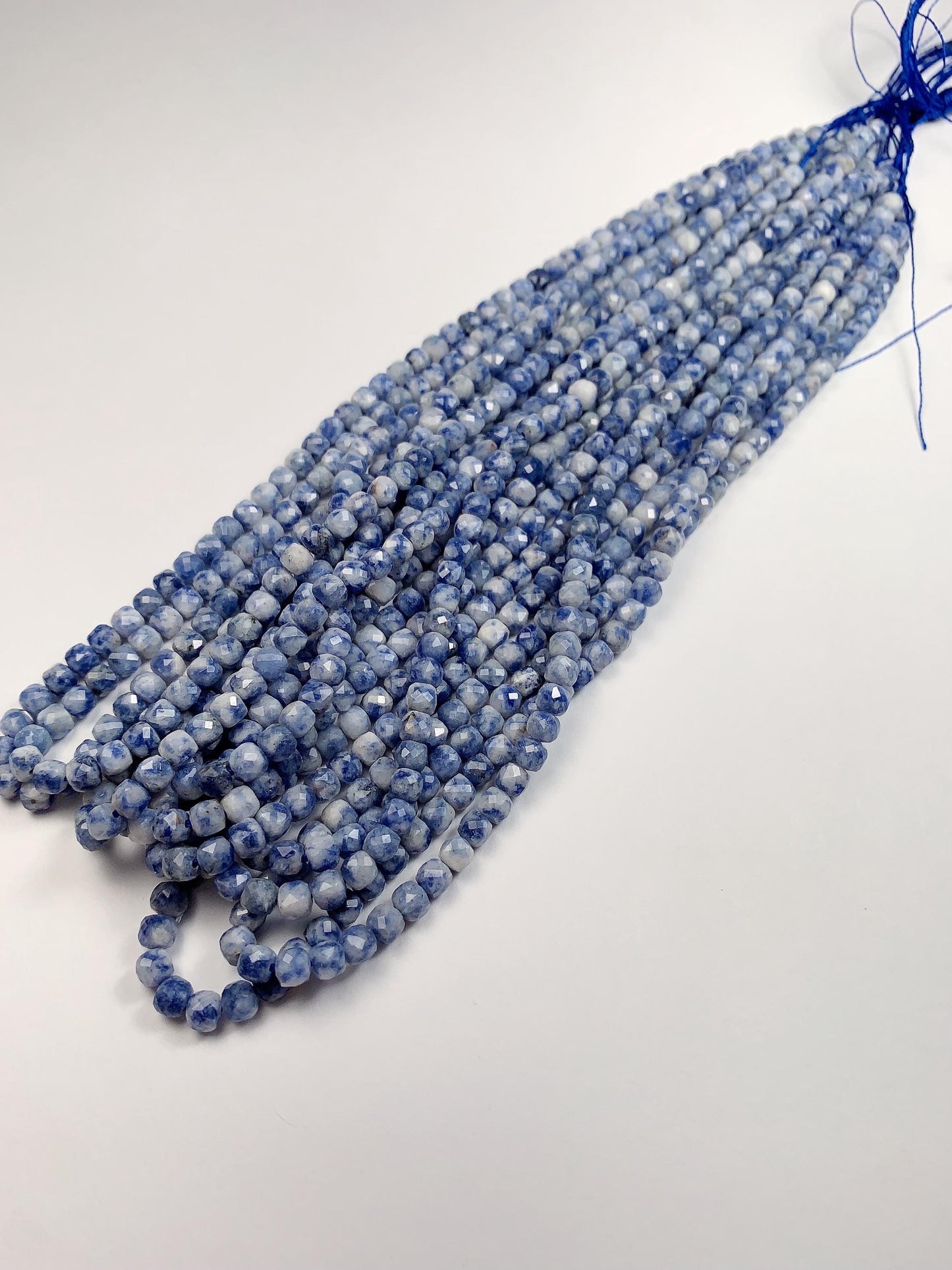 4.5mm + Good Quality Natural Blue Spot Jasper Cube Faceted Square Beads 15.5" Strand