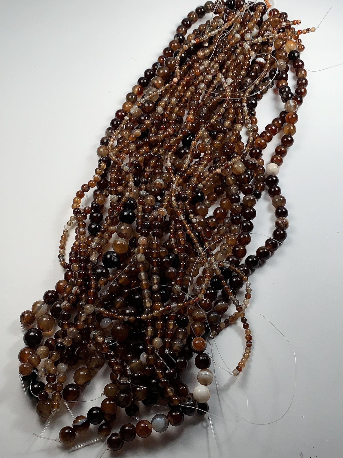 Natural Deep Brown Striped Agate Beads: Smooth Round Gemstone Strand