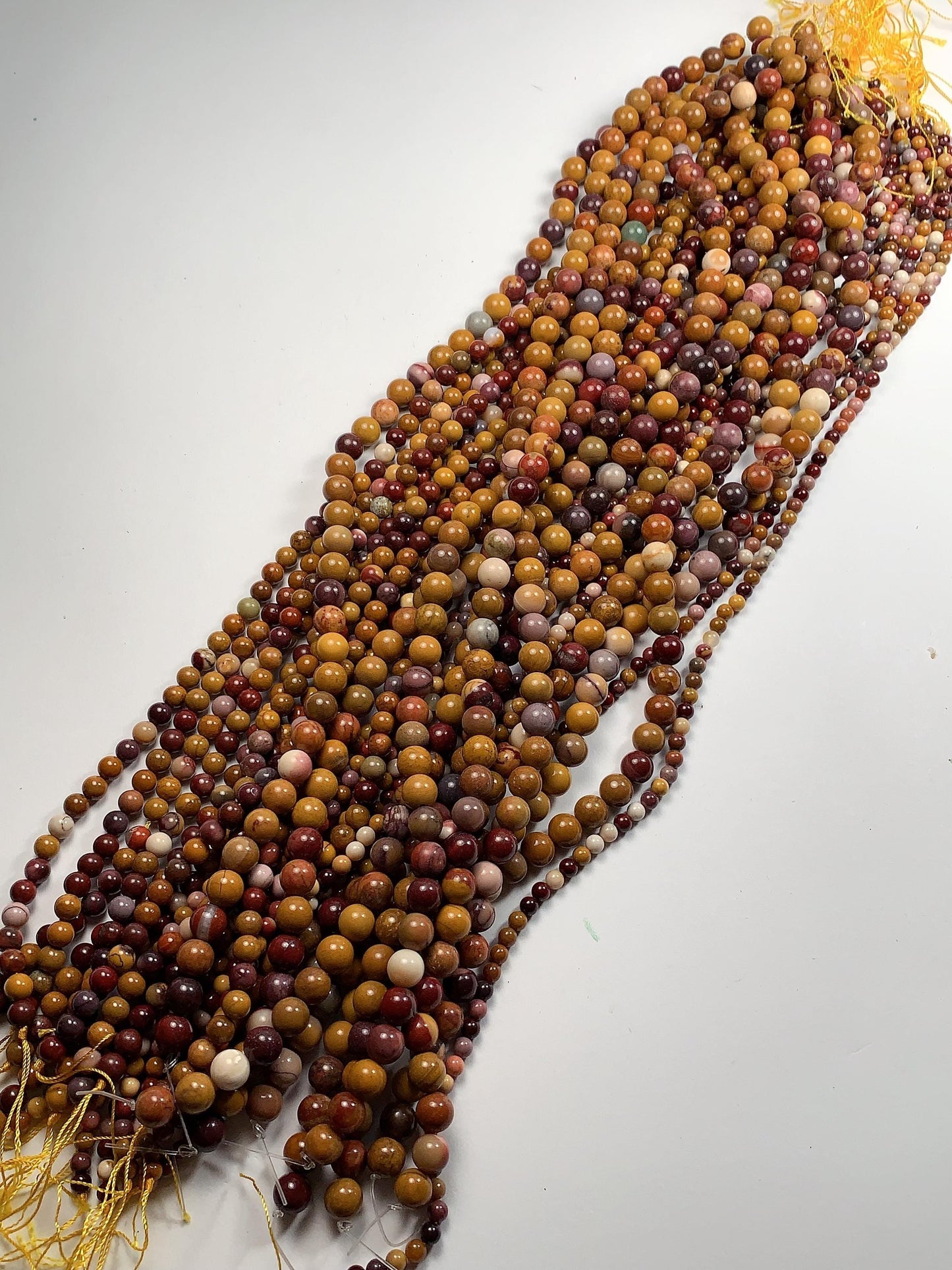 Natural Red Yellow Mookaite Beads: Smooth Round Gemstone Strand