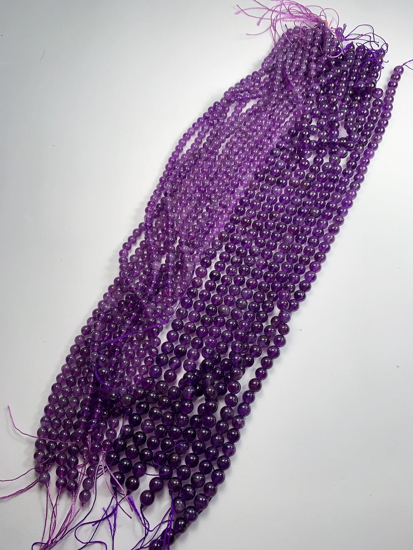 Natural Purple Amethyst Quartz Round Beads - 15.5" Strand