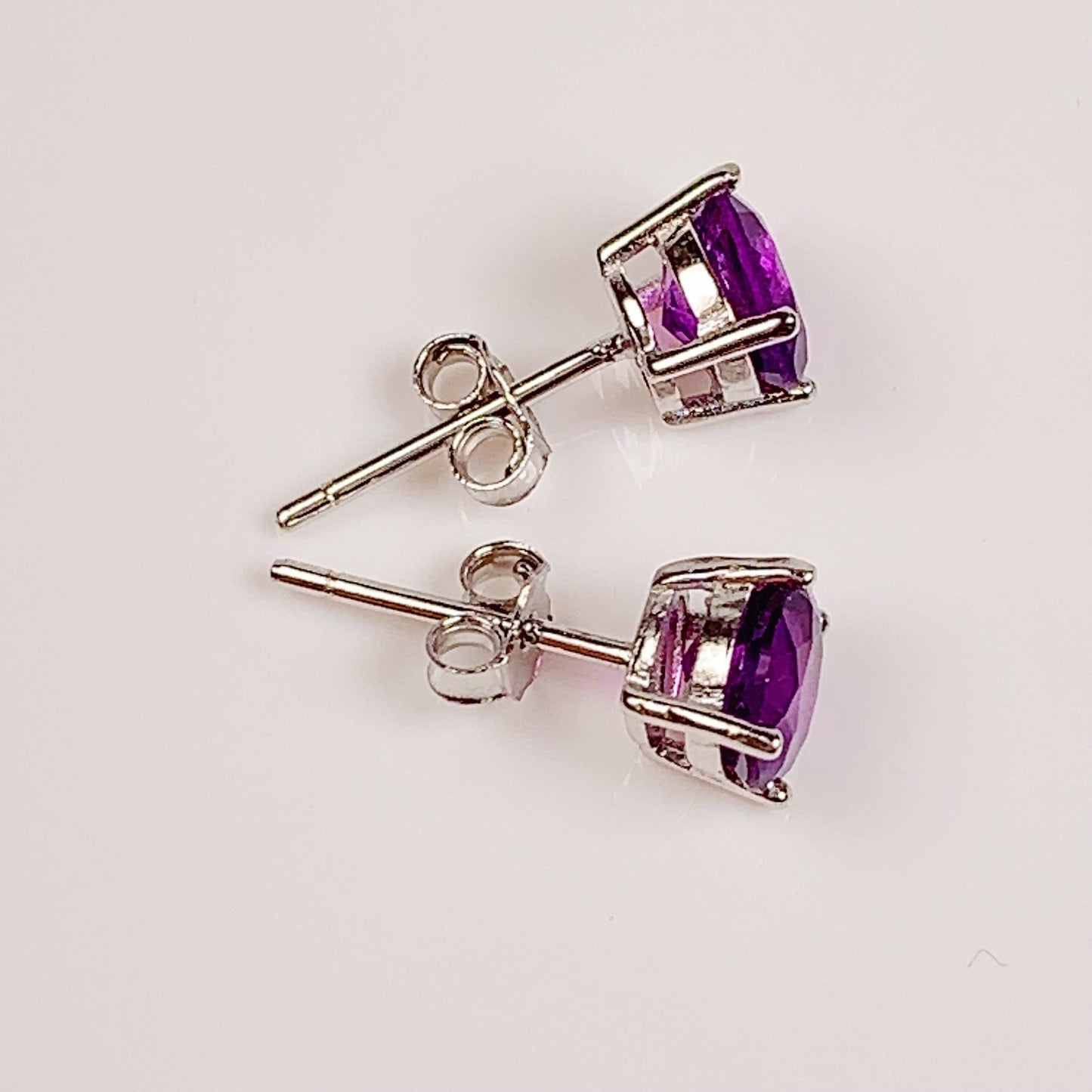 Amethyst Earrings: 18k Gold Plated Sterling Silver, 6mm Faceted Round Cut