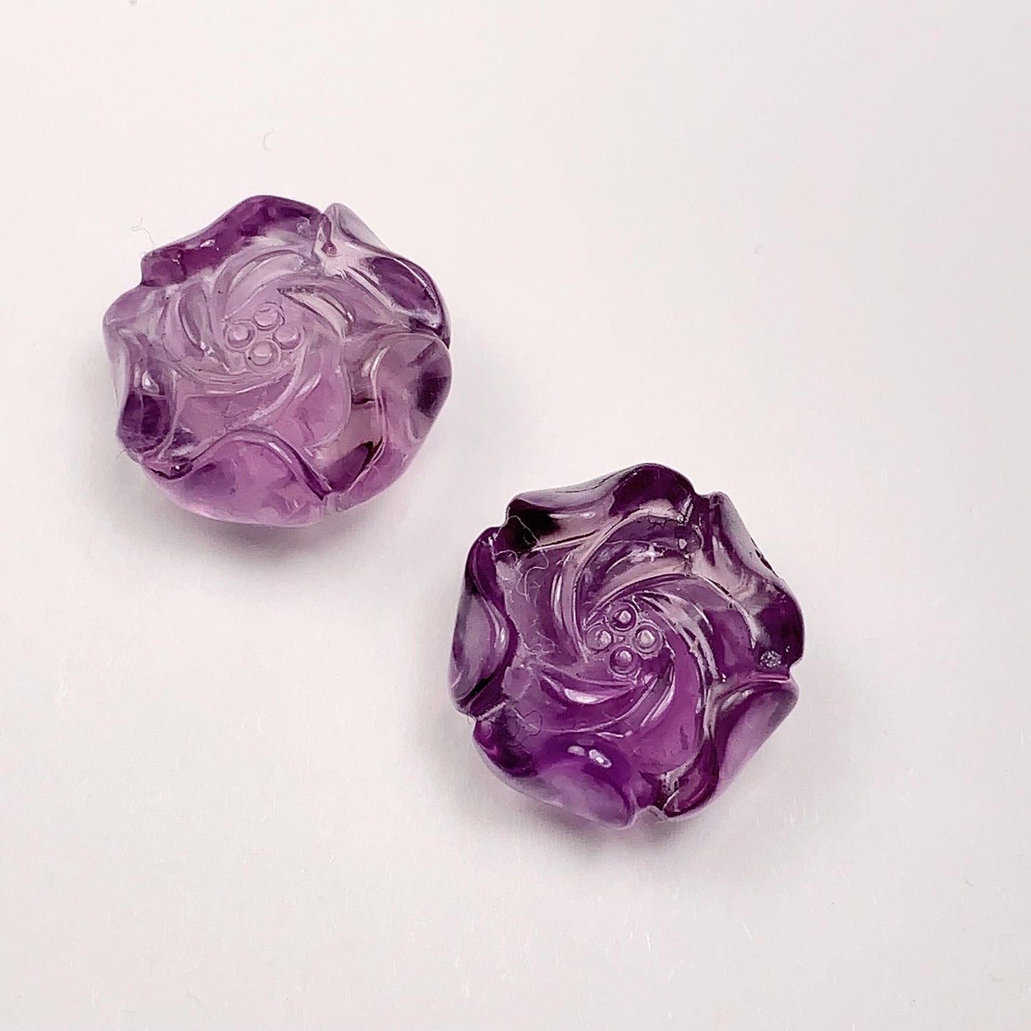 15mm Good Detail Carved Natural Purple Amethyst Beads Loose Gems Gemstone Flowers Peony cut