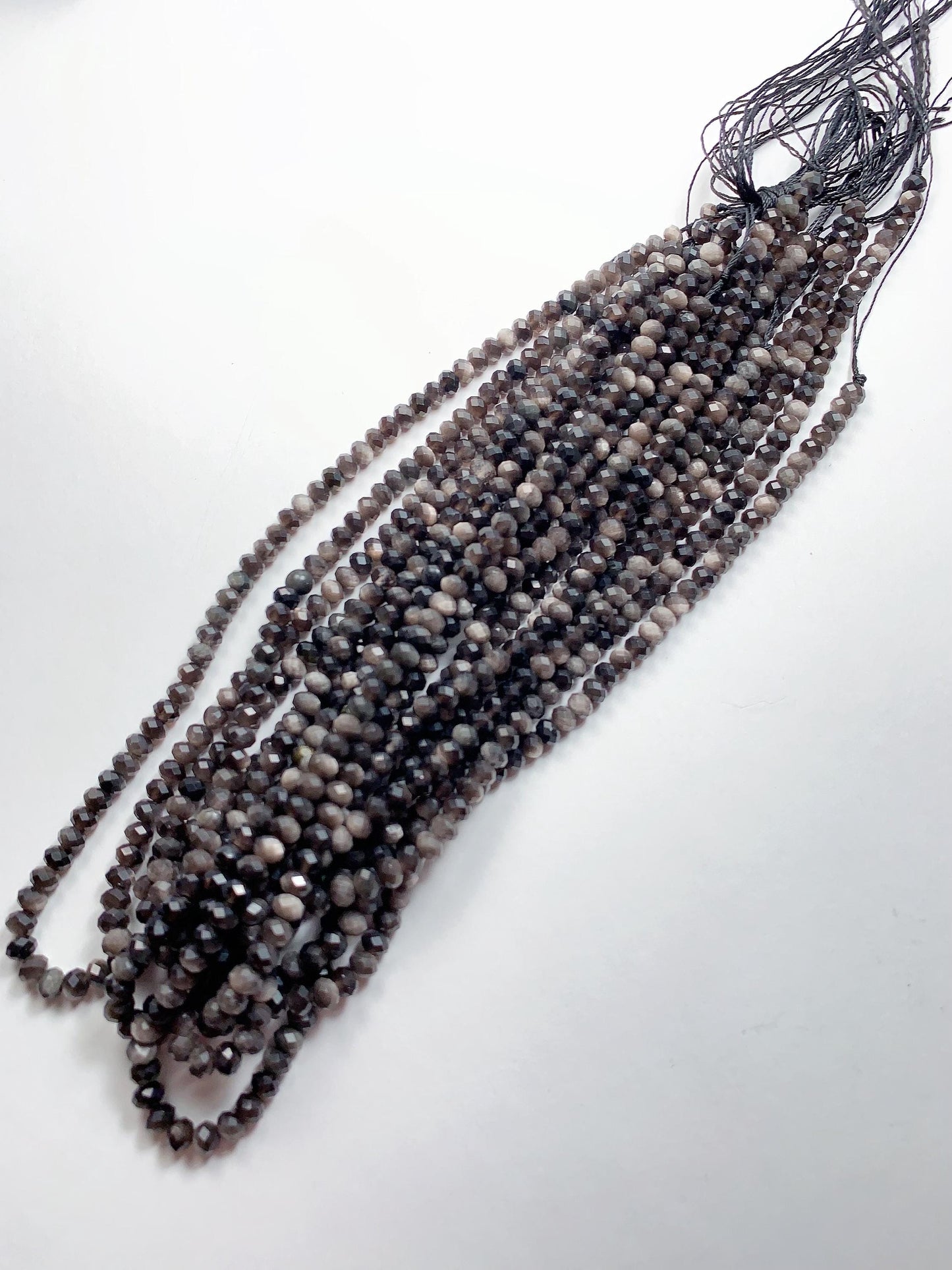 5x4mm Grade AAA+ Genuine Natural Black Silver Obsidian Faceted Rondelle Beads 15.5" Strand Gold