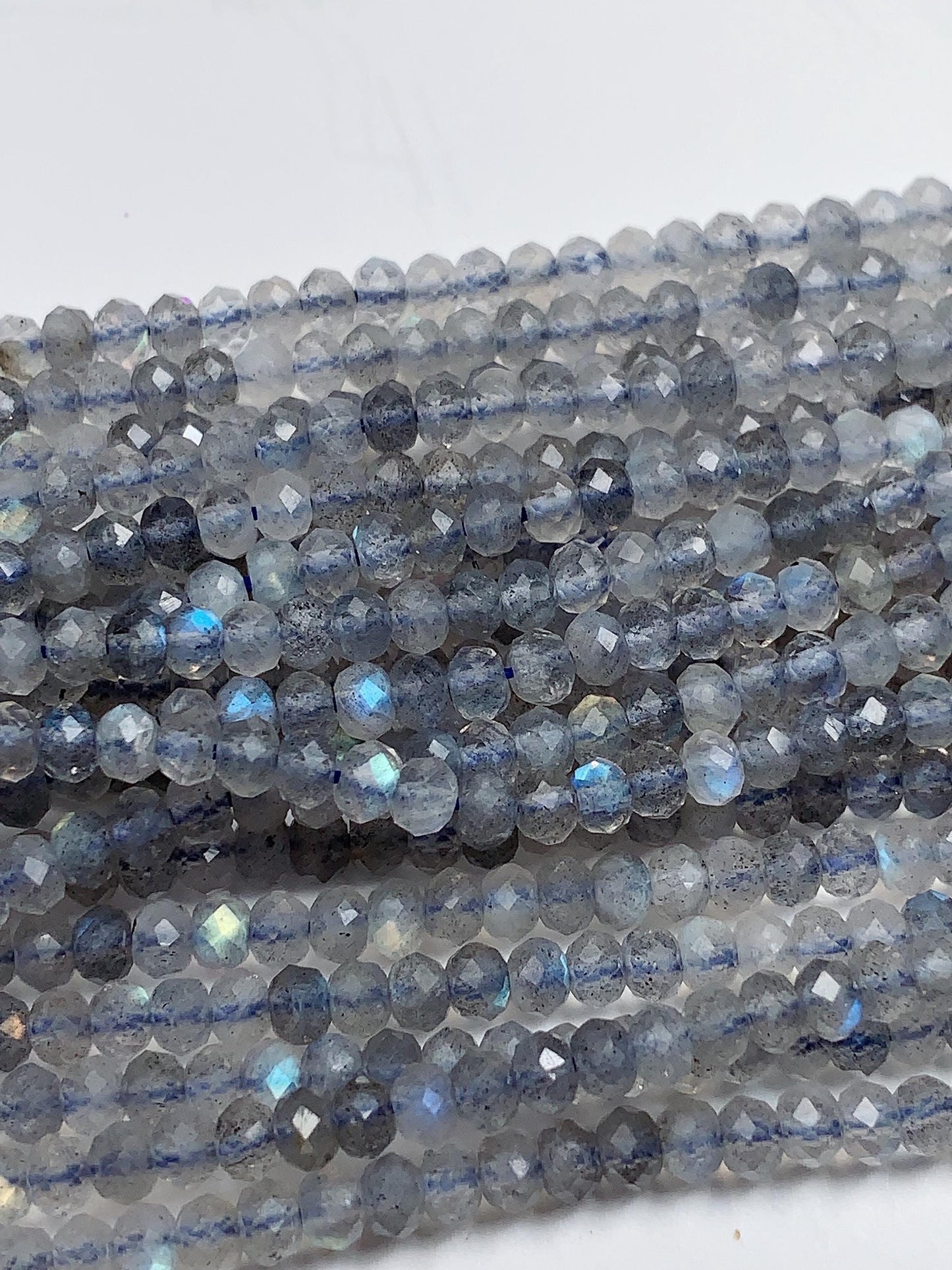 3x4mm Grade AAA Natural Blue Gray Labradorite Faceted Rondelle Beads 15.5" Strandba