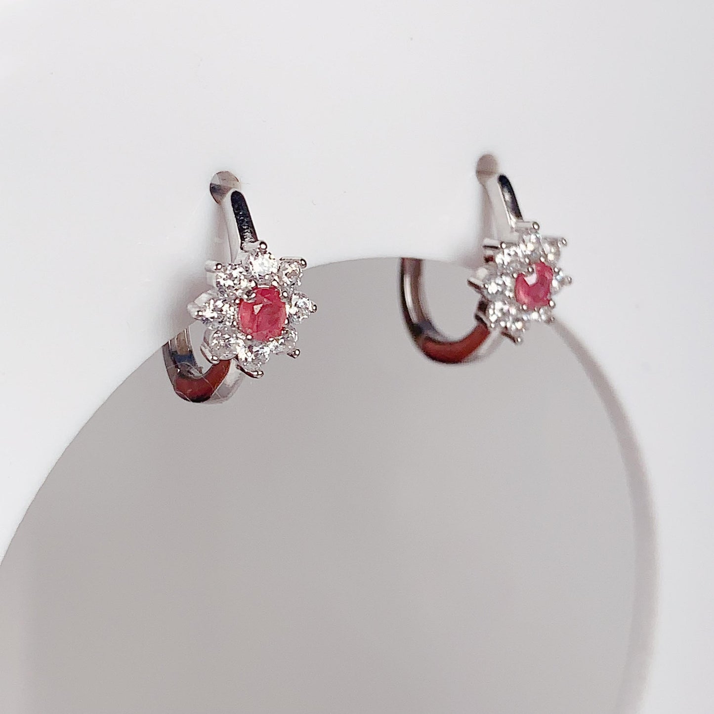 Pink Tourmaline Sterling Silver Earrings: 18k Gold Plated Floral Studs