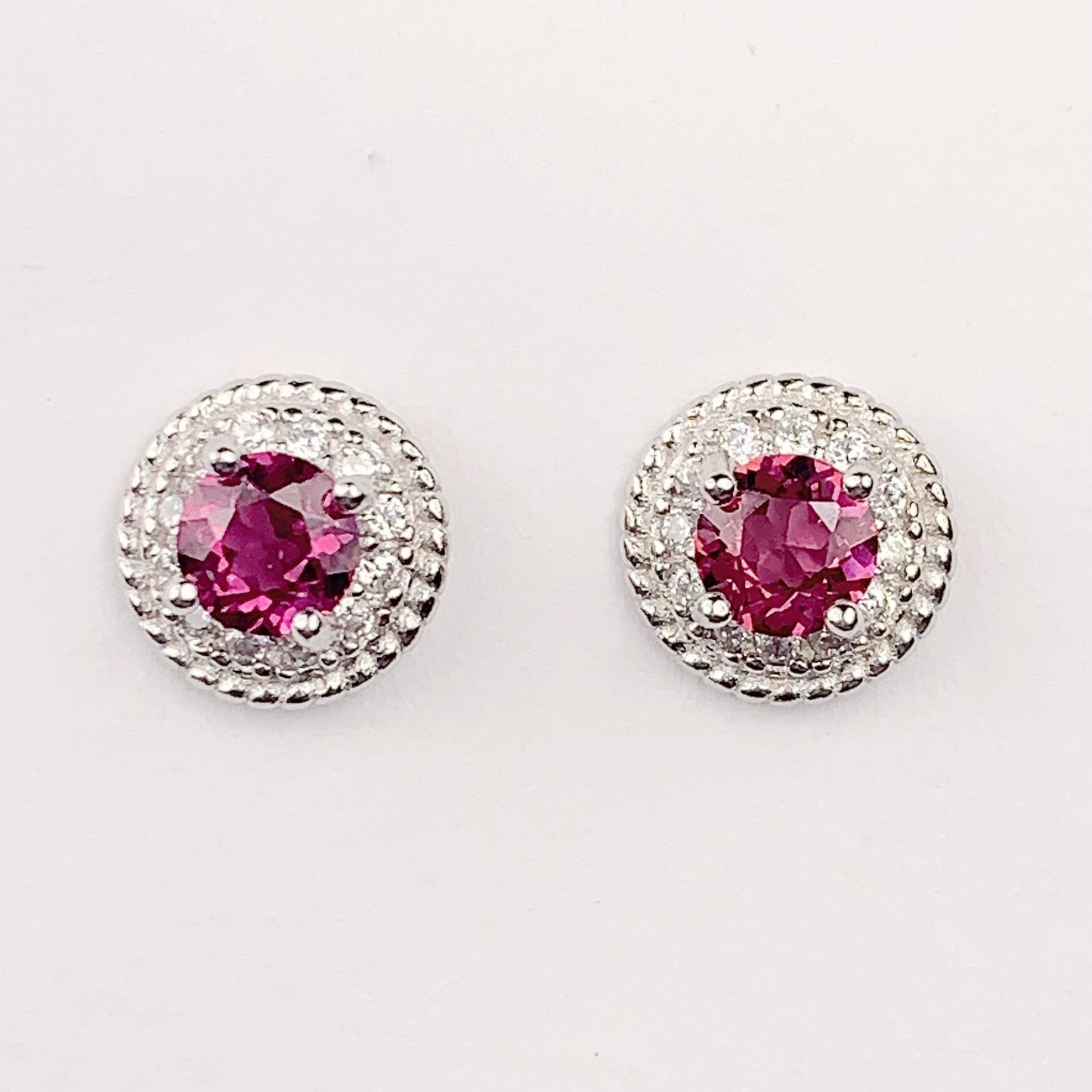 Purple Garnet Sterling Silver Earrings: 18k Gold Plated Studs