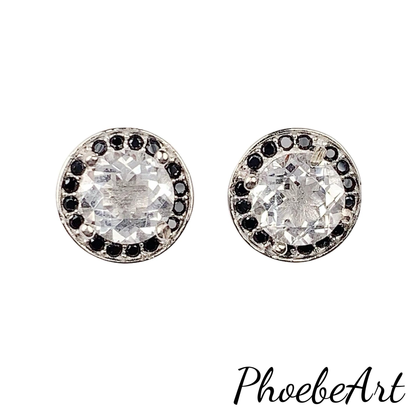 Quartz Crystal Sterling Silver Earrings: 18k Gold Plated Studs