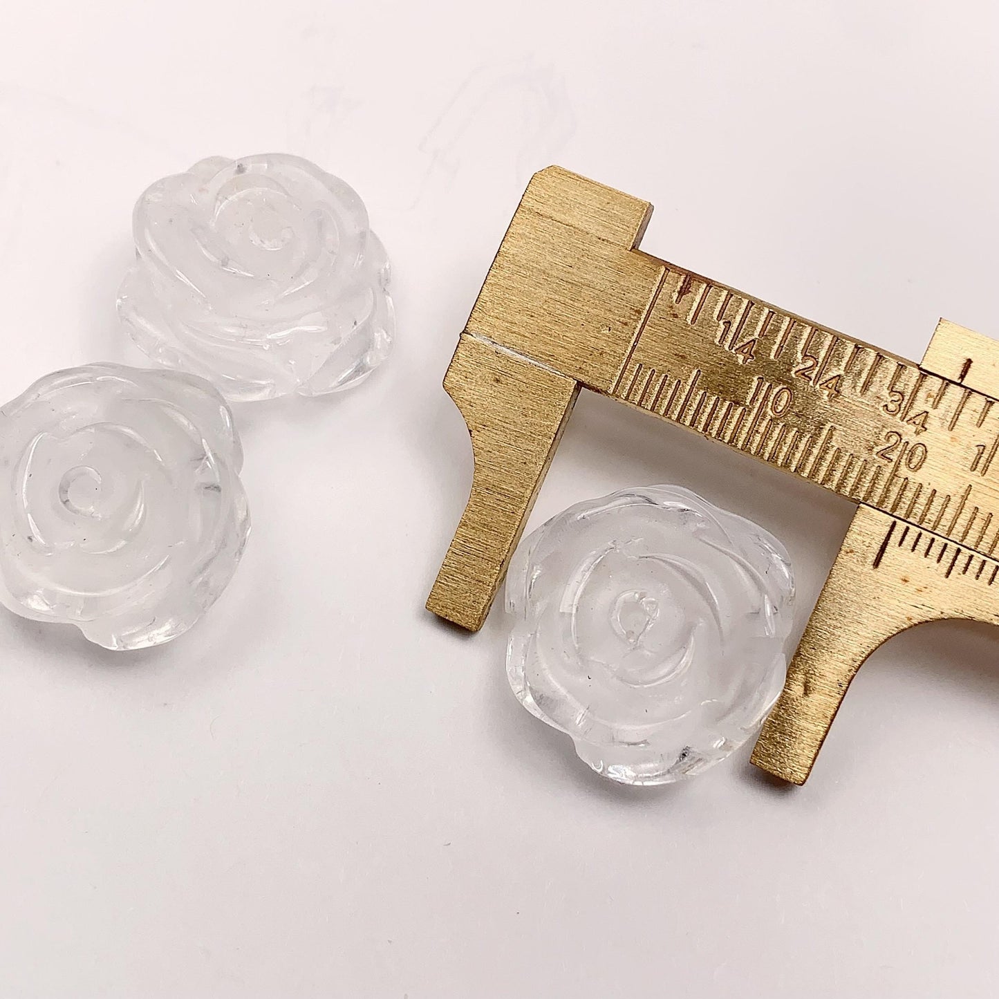 21mm Carved Quartz Crystal Rose Beads: Natural Clear Gemstone